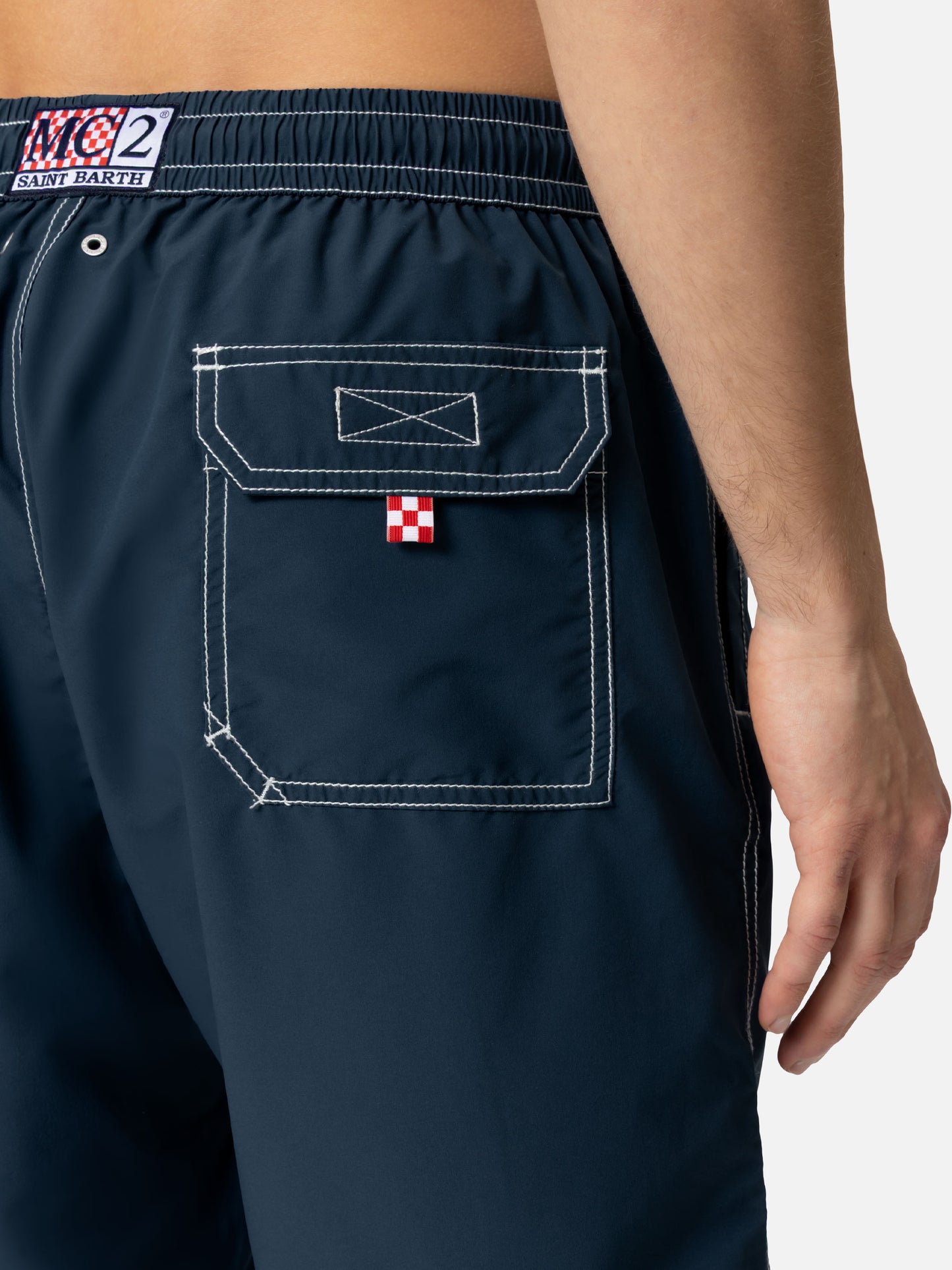 Navy blue long swim shorts Patmos - MC2 Saint Barth