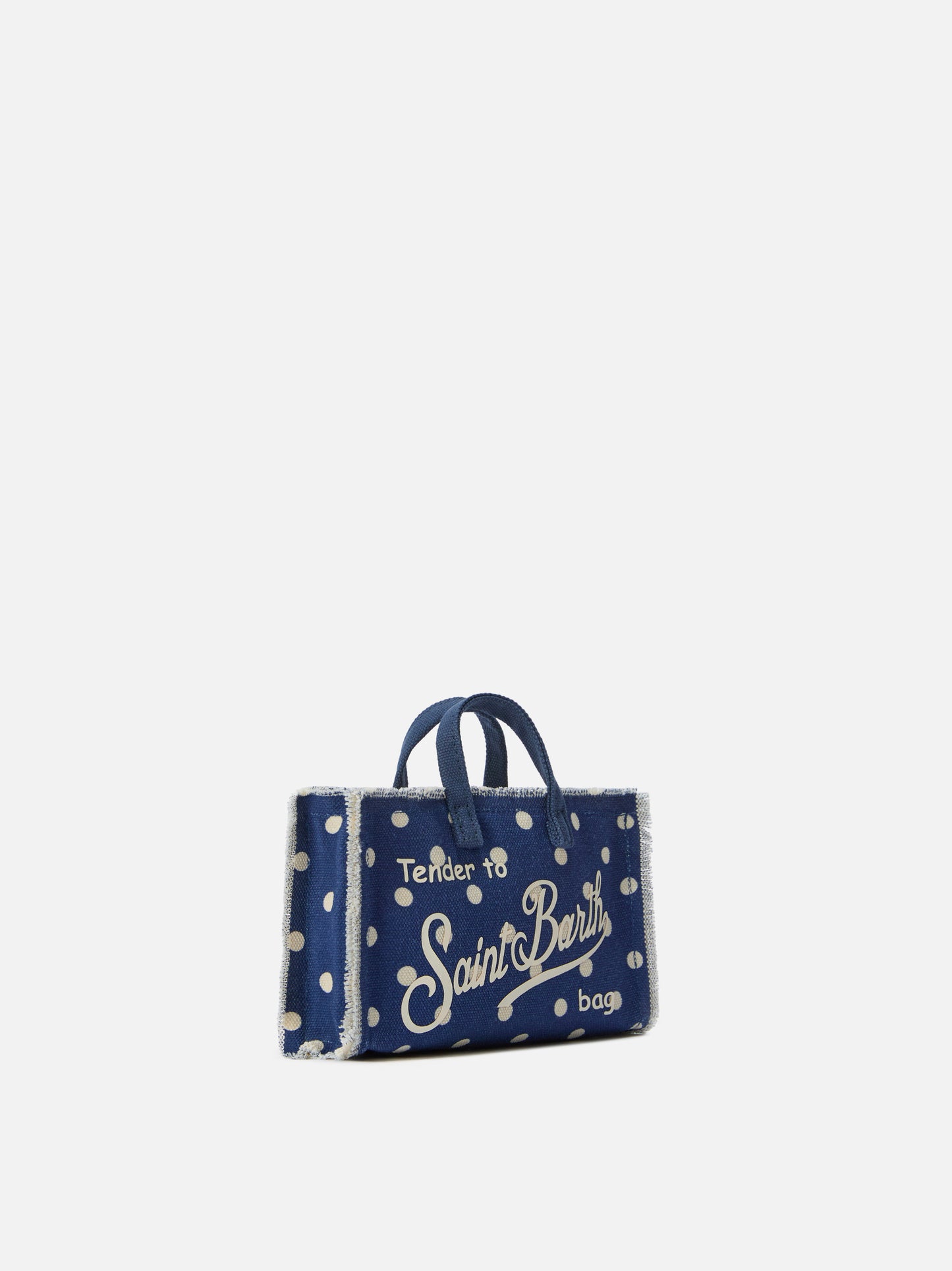 Borsa Phone micro in canvas blu a pois con logo a contrasto