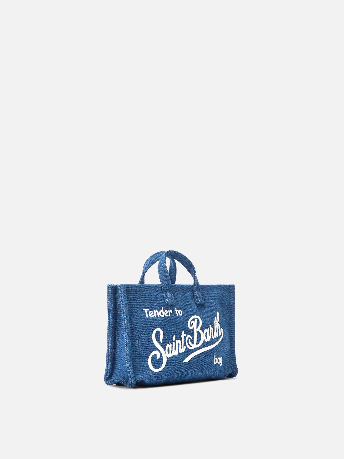 Borsa Phone micro in tessuto denim con logo a contrasto