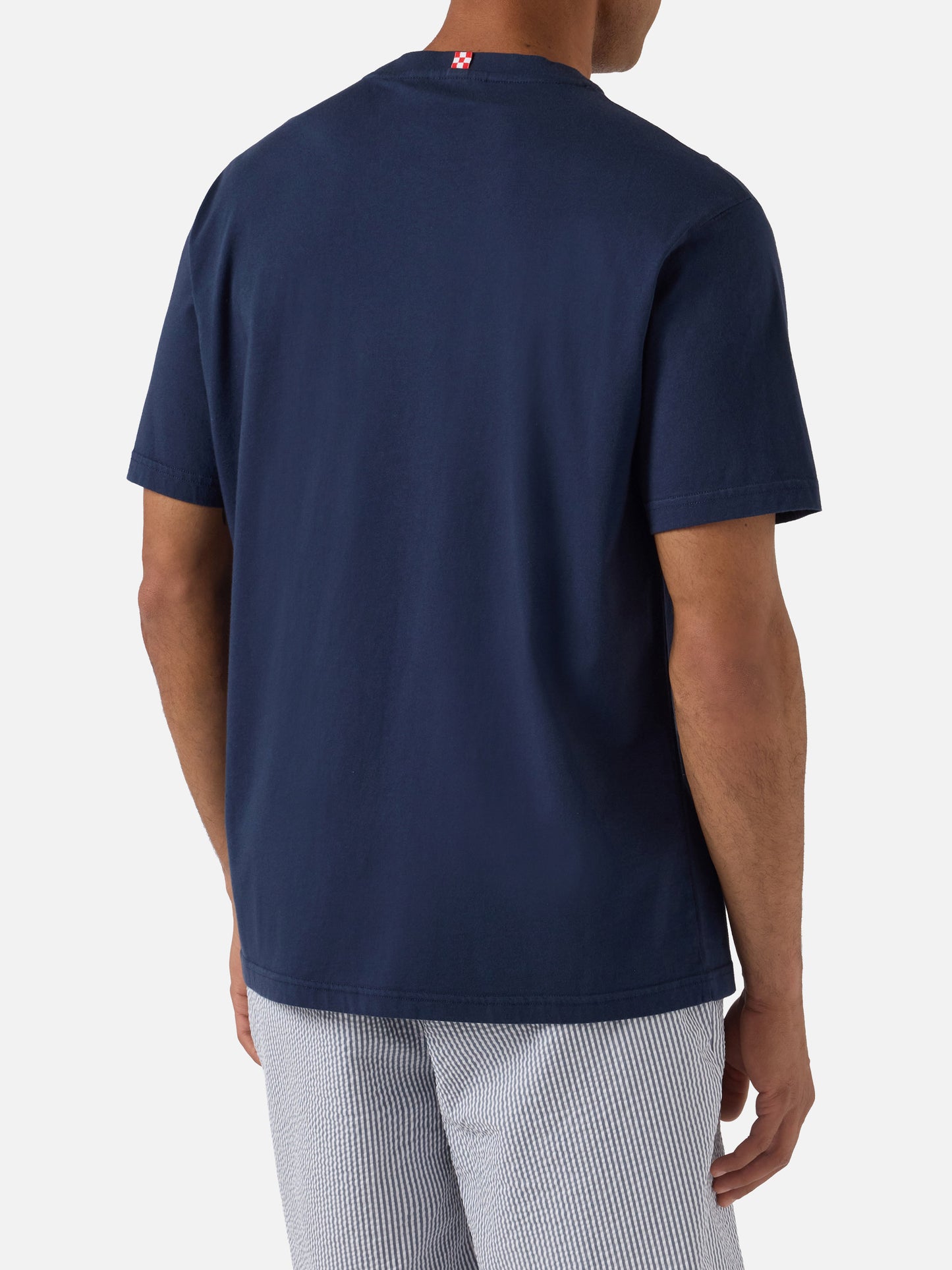 T-shirt Portofino blu navy con ricamo auto e scritta I need money for