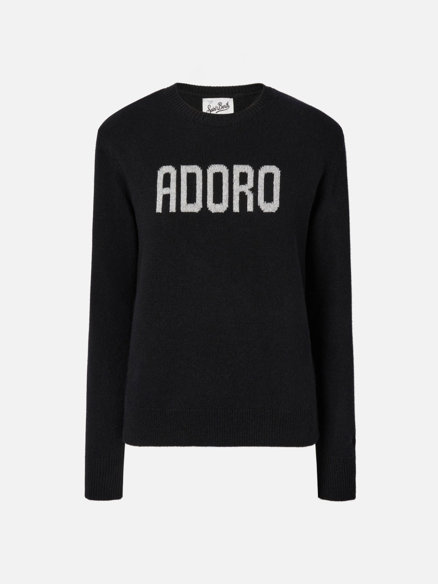 New Queen cashmere-blend sweater in black with Adoro jacquard