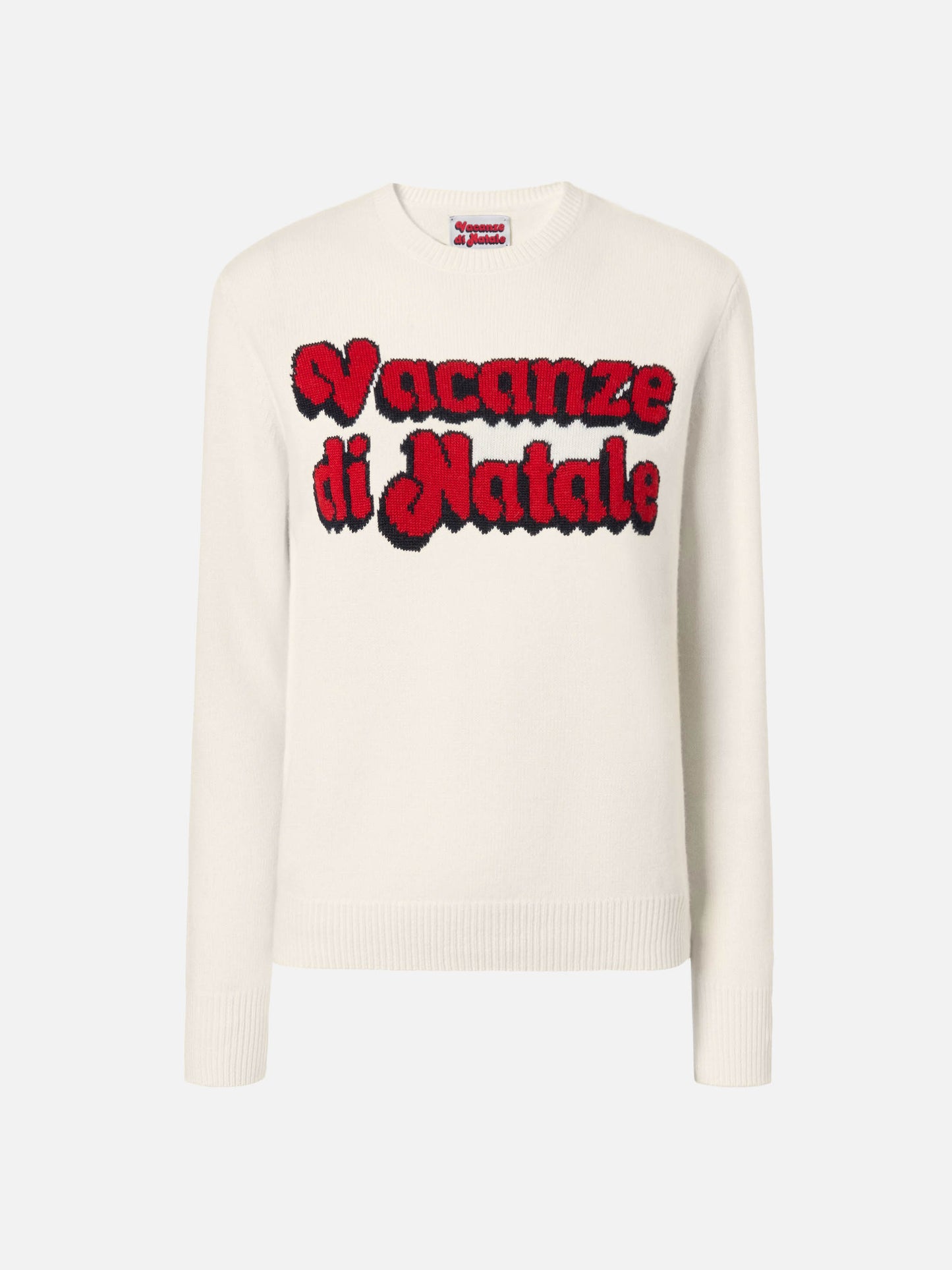 New Queen cashmere-blend crewneck in white with Vacanze di Natale jacquard | VACANZE DI NATALE SPECIAL EDITION