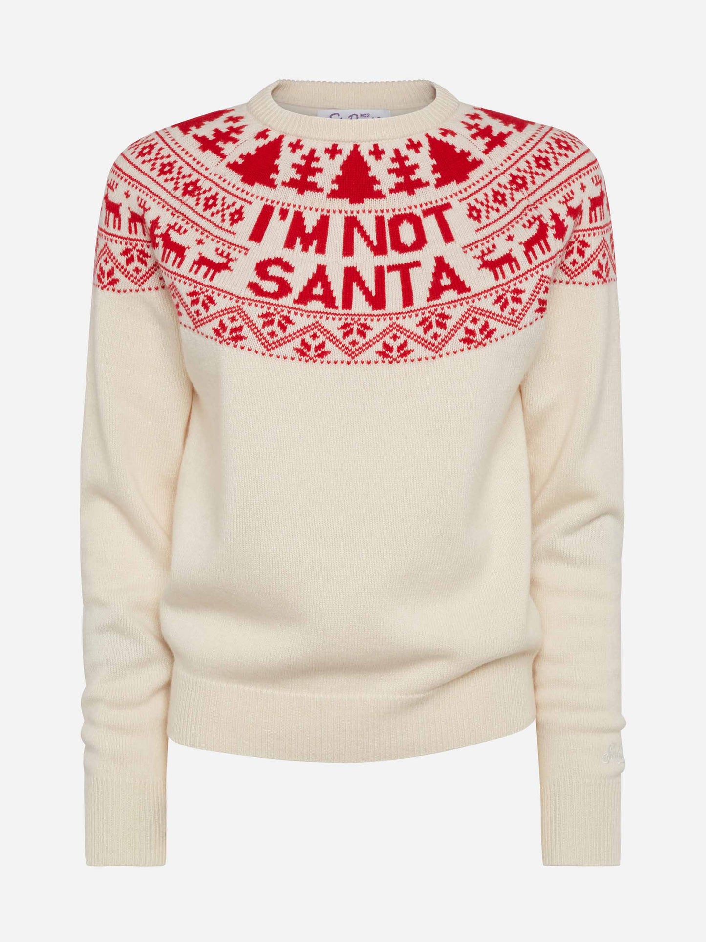 White sweater New Queen with I'm not Santa jacquard - MC2 Saint Barth