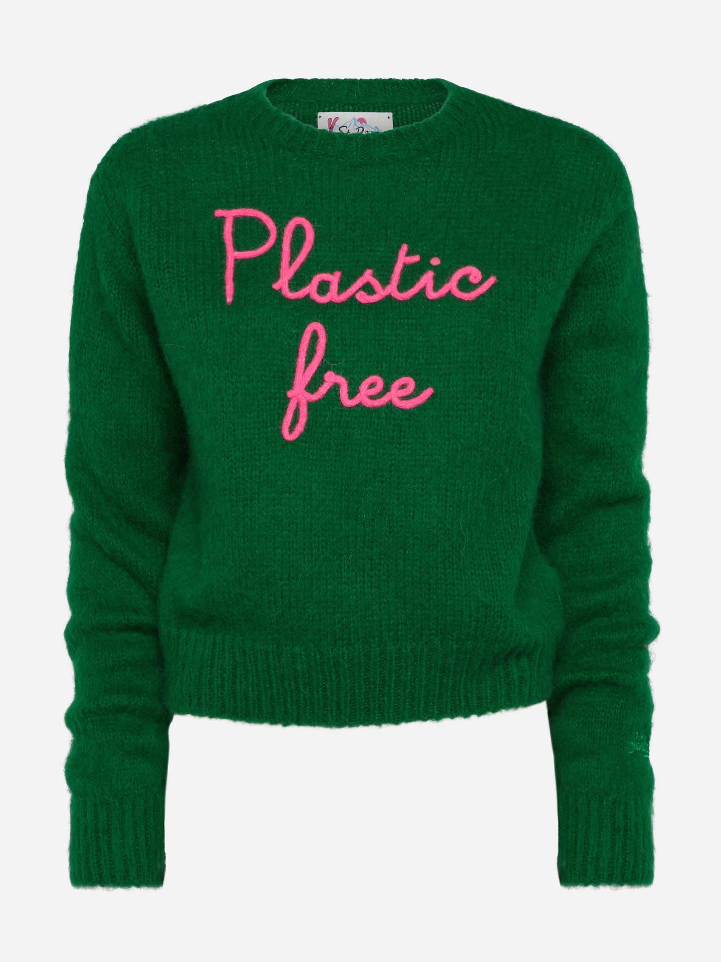 Woman crewneck soft crop sweater with Plastic free embroidery - MC2 Saint Barth