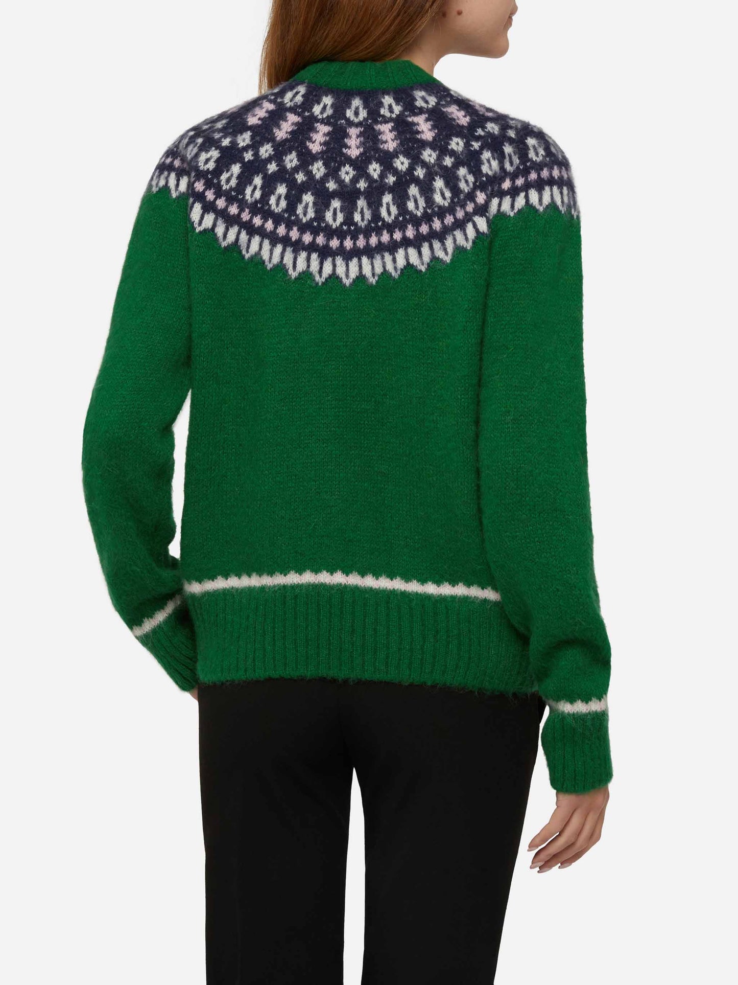 Green sweater Queen Nordic Soft with fair isle jacquard and Aspen embroidery - MC2 Saint Barth