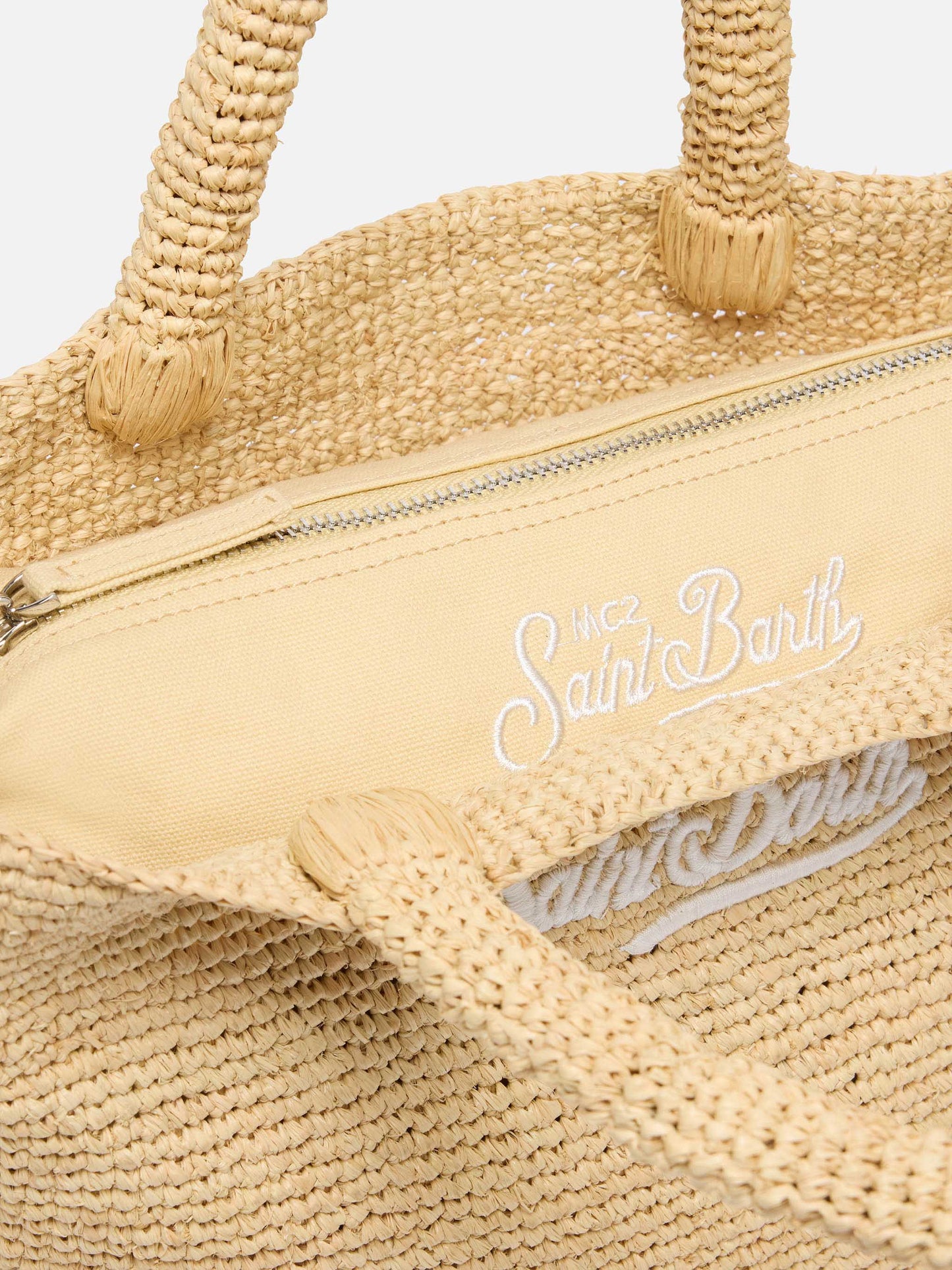 Rafia Mid Beach Bag beige con pochette interna in cotone
