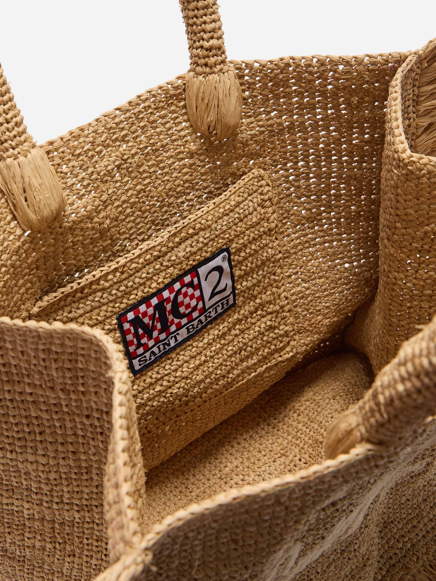 Borsa Volant medium in raffia con logo ricamato