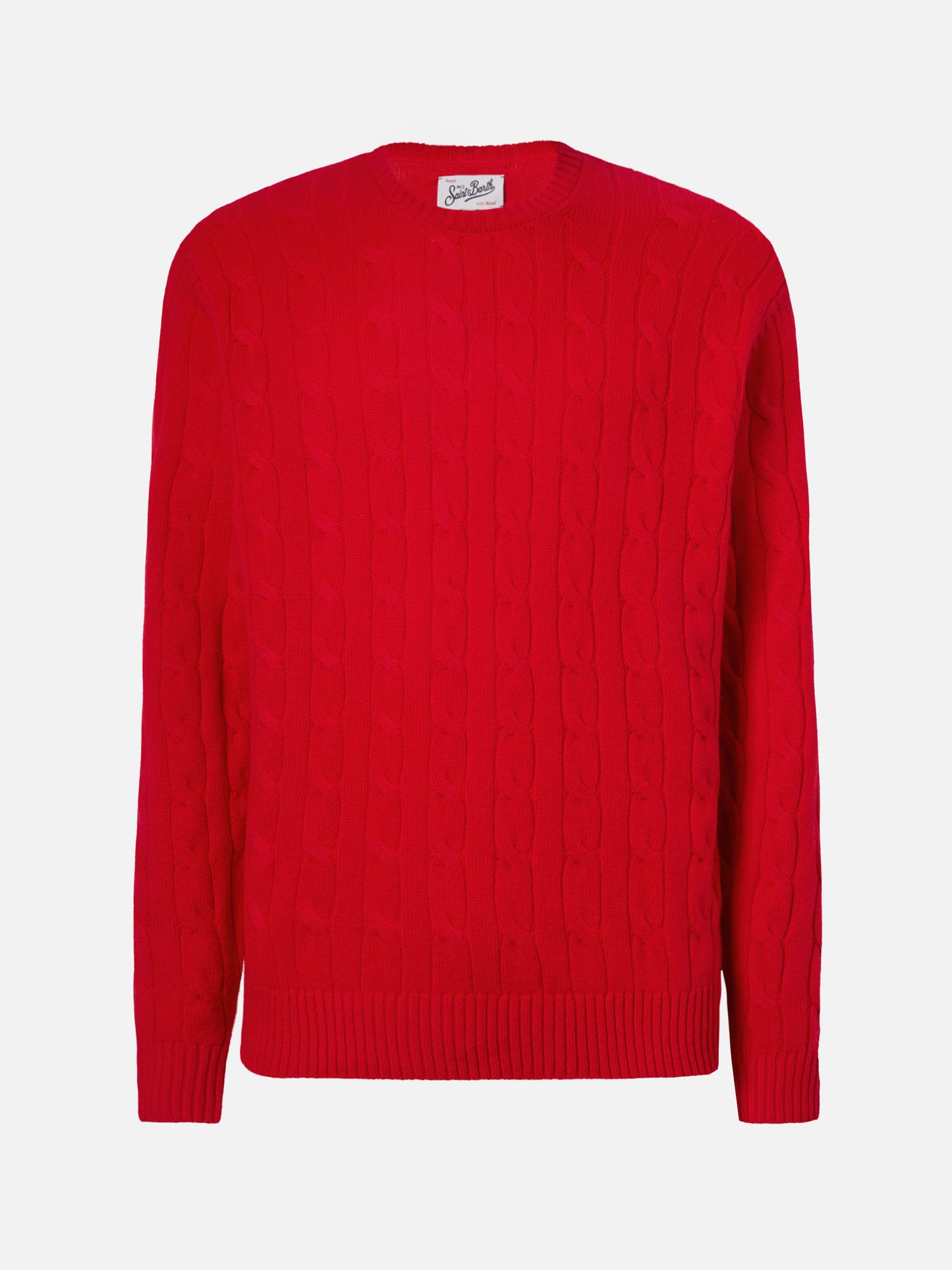 Crewneck cable-knit sweater Regent in 100% red WOOL