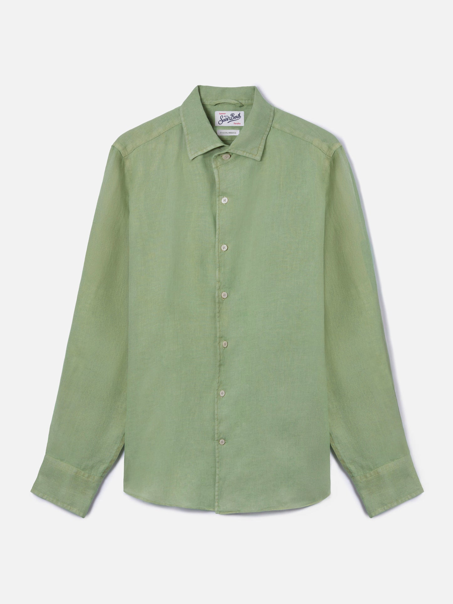Camicia Raphael verde salvia in lino con tintura minerale