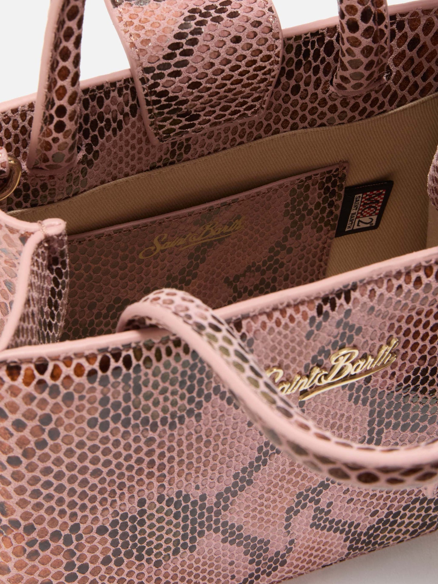 Shop Bag Mini in pink python-print leather