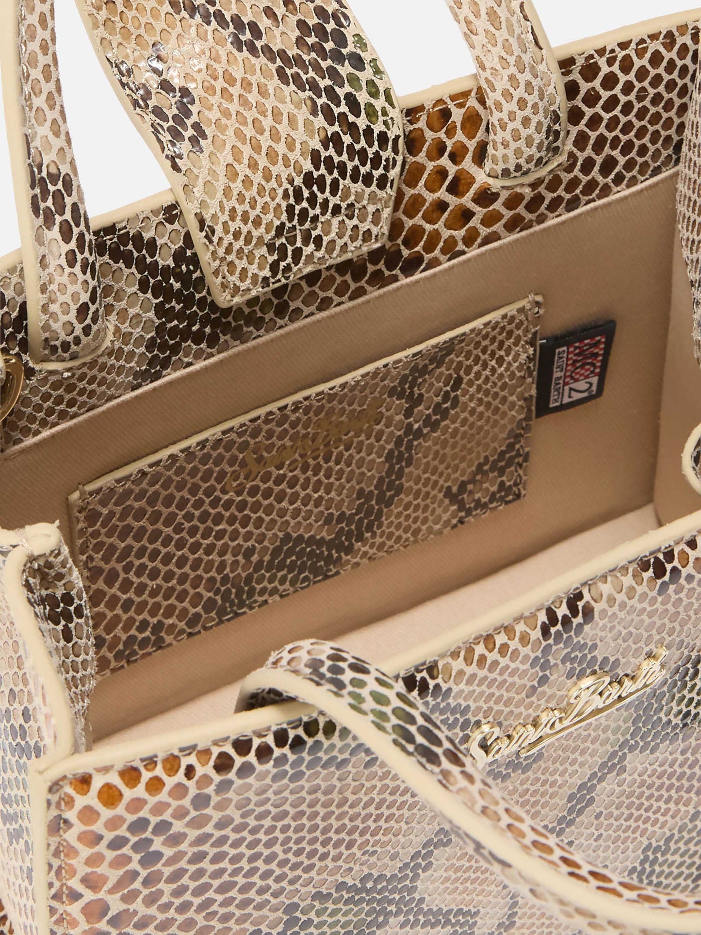 Shop Bag Mini aus beigefarbenem Leder mit Pythonmuster