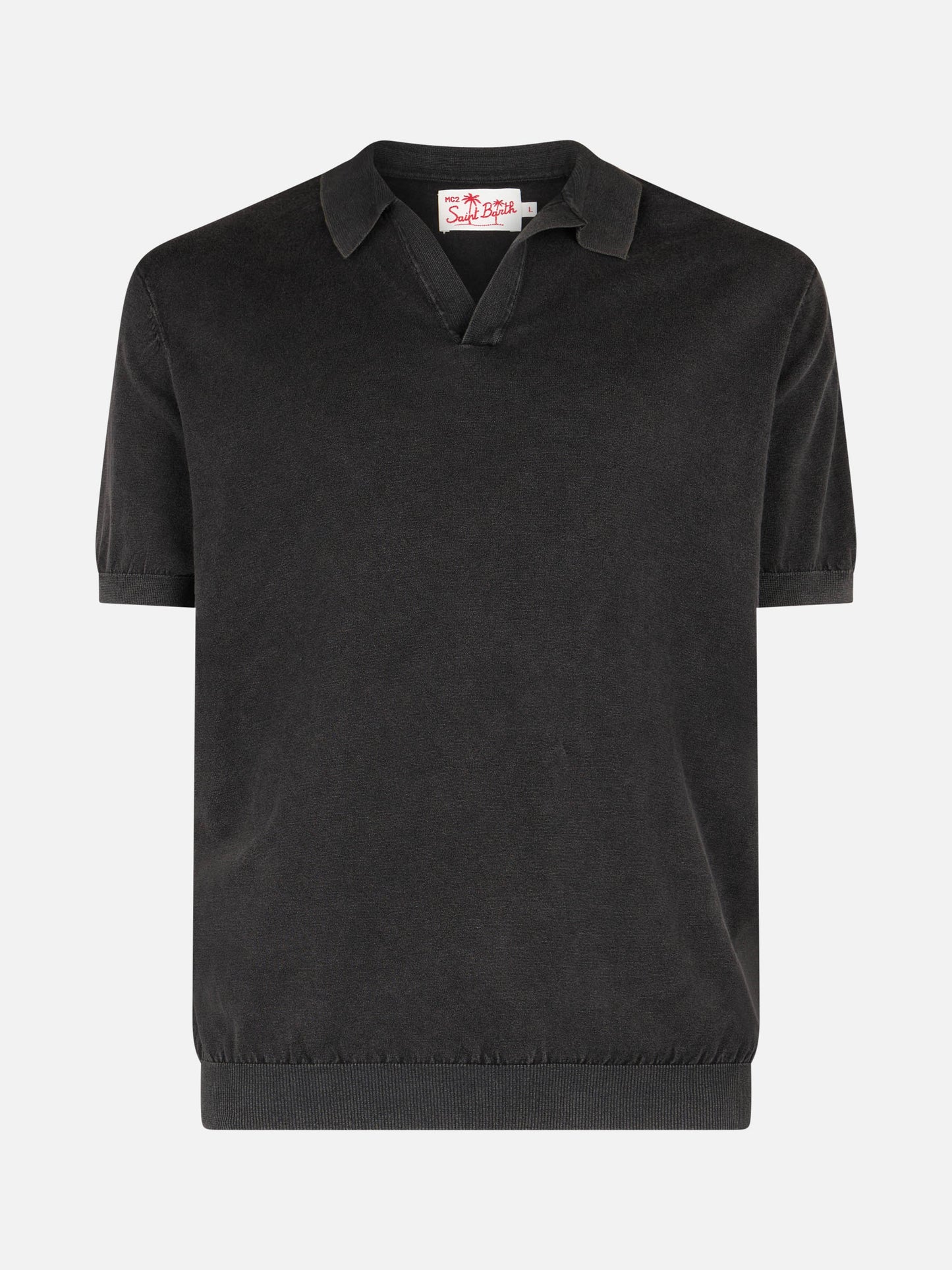 Black buttonless knitted polo shirt Sloan with vintage treatment - MC2 Saint Barth