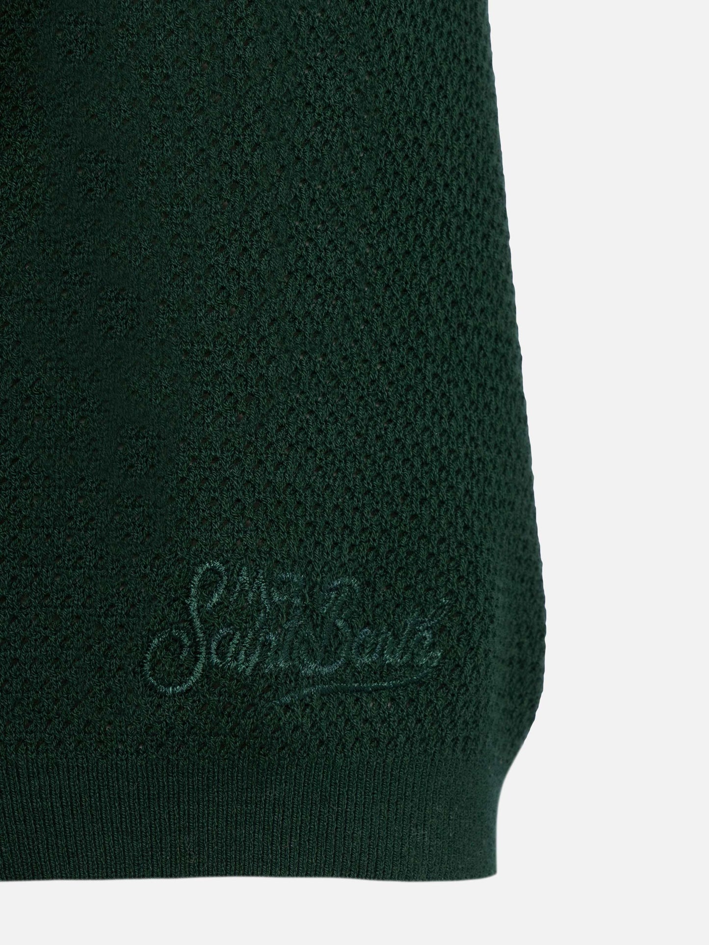 Sloan green buttonless mesh knitted polo shirt - MC2 Saint Barth