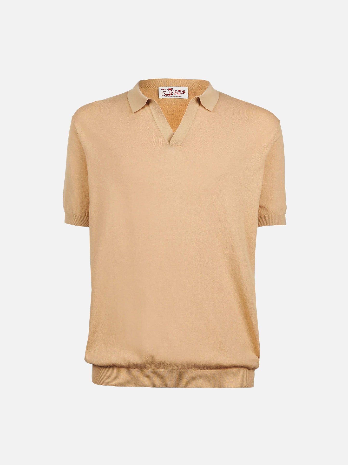 Sloan beige knitted buttonless polo shirt