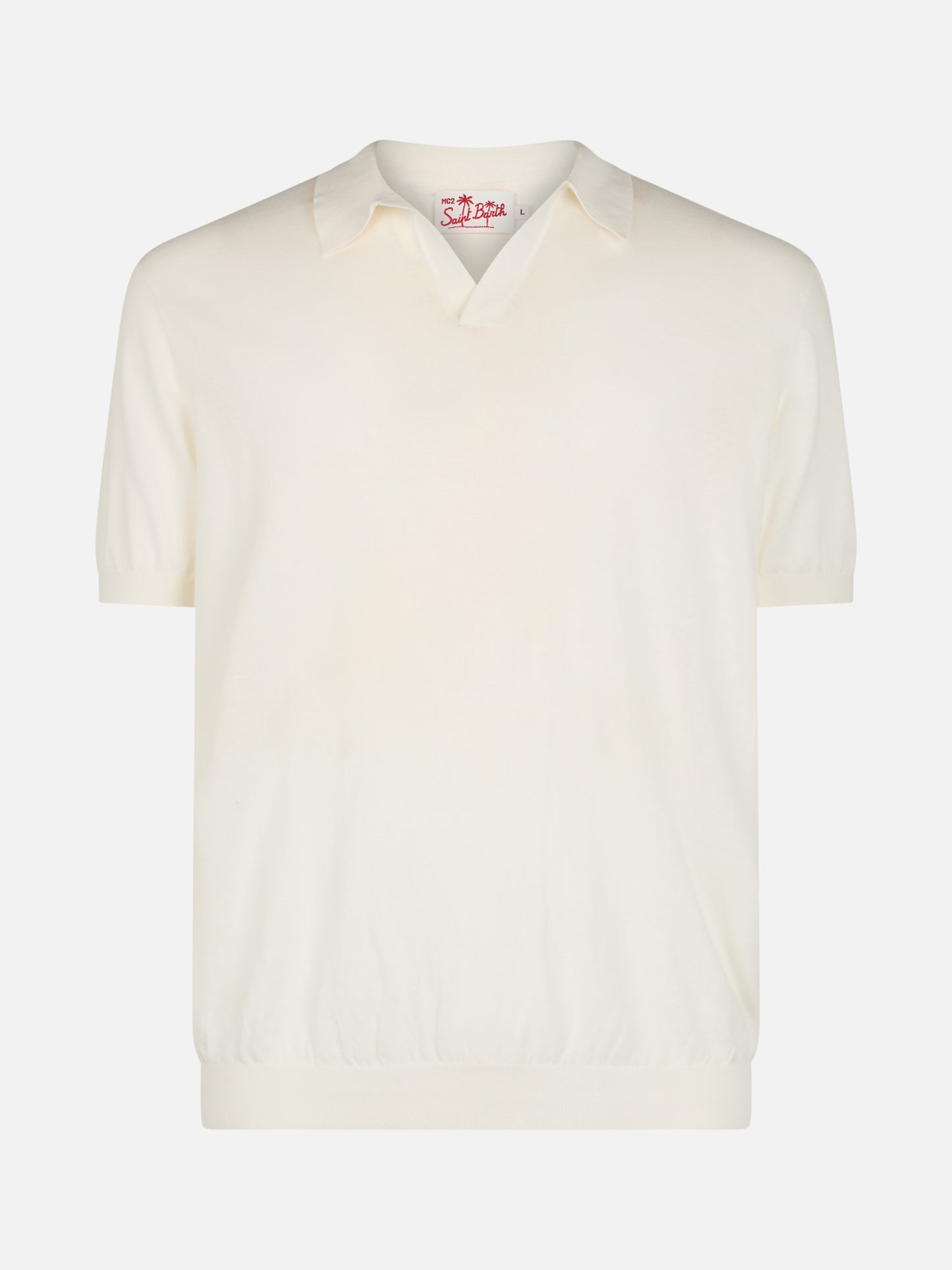 Off-cream buttonless knitted polo shirt Sloan - MC2 Saint Barth
