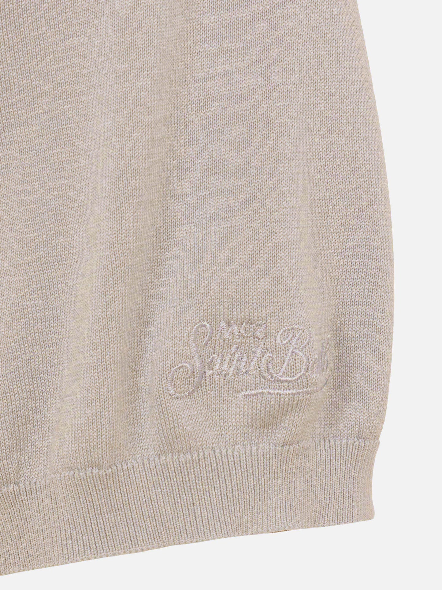 Sloan beige silk cotton knitted polo shirt