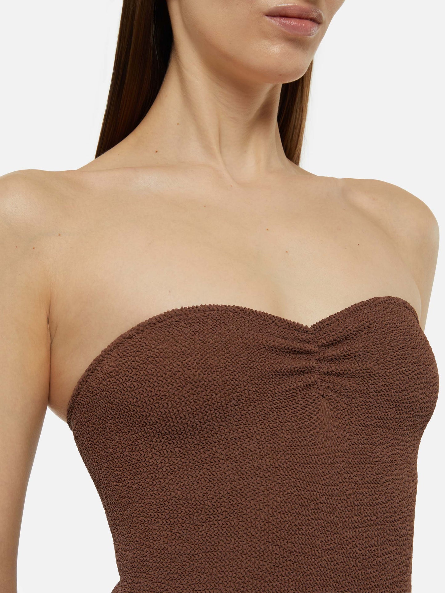 Soleil brown crinkle strapless one-piece swimsuit - MC2 Saint Barth