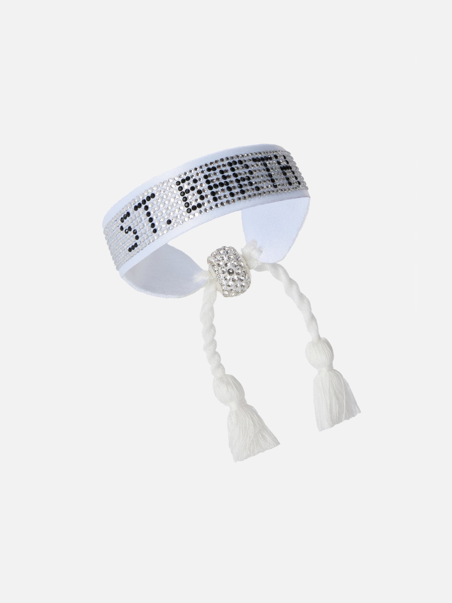 Bracciale in tessuto con lettering St. Barth in perline bianche