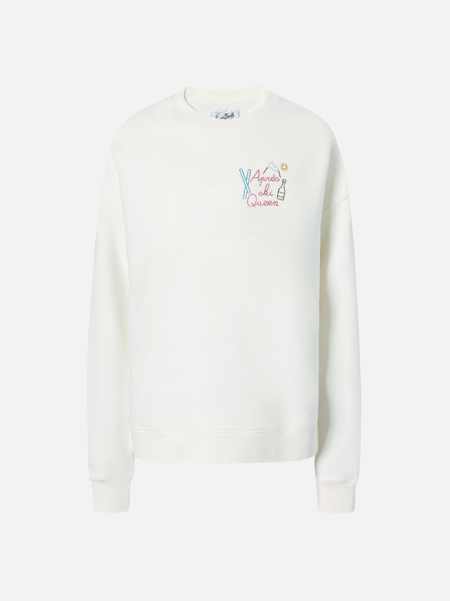 Stardust cotton sweatshirt in white with rhinestone appliqué Après Ski Queen