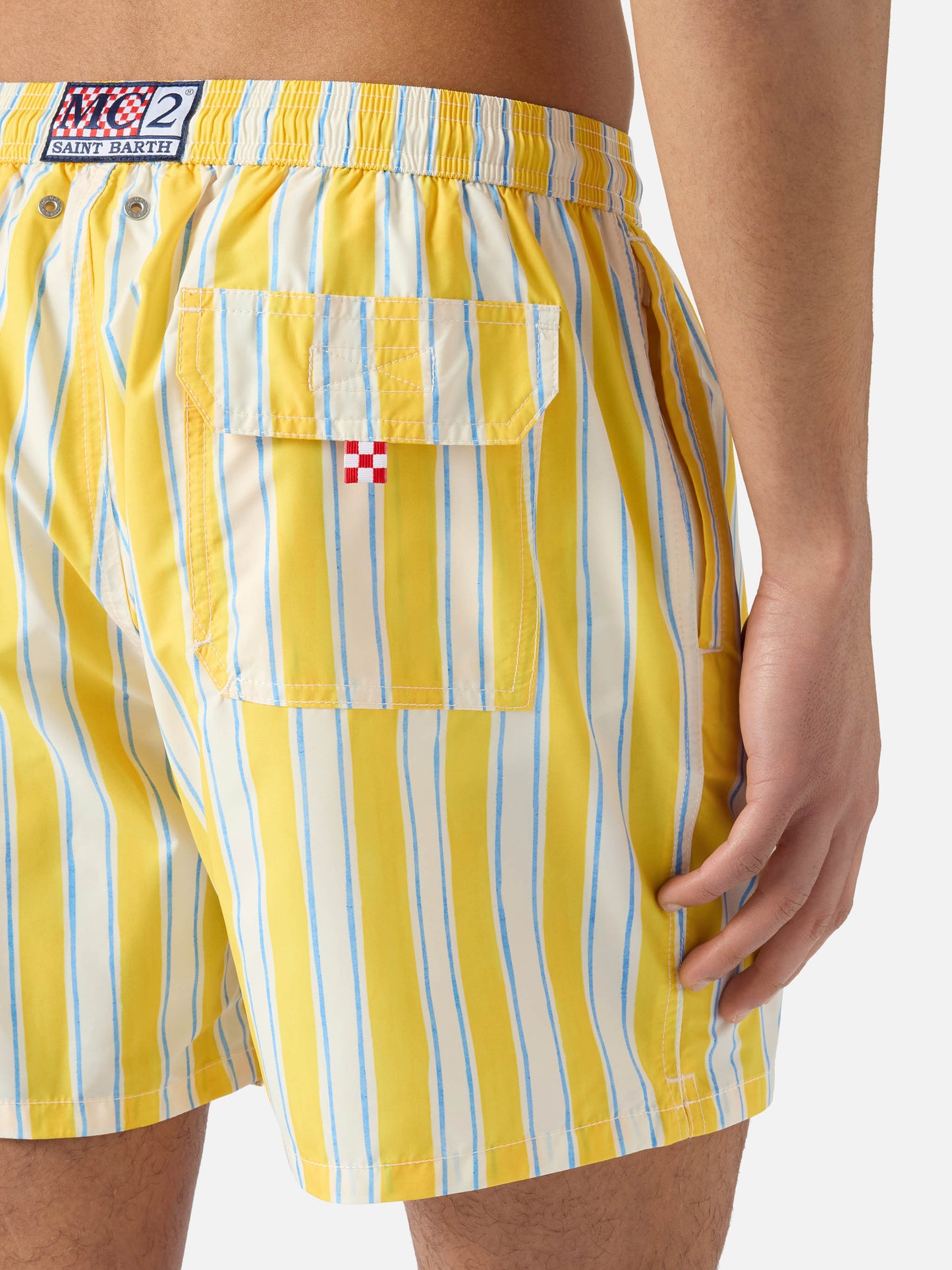 Costume mare Syros a righe gialle con ricamo logo