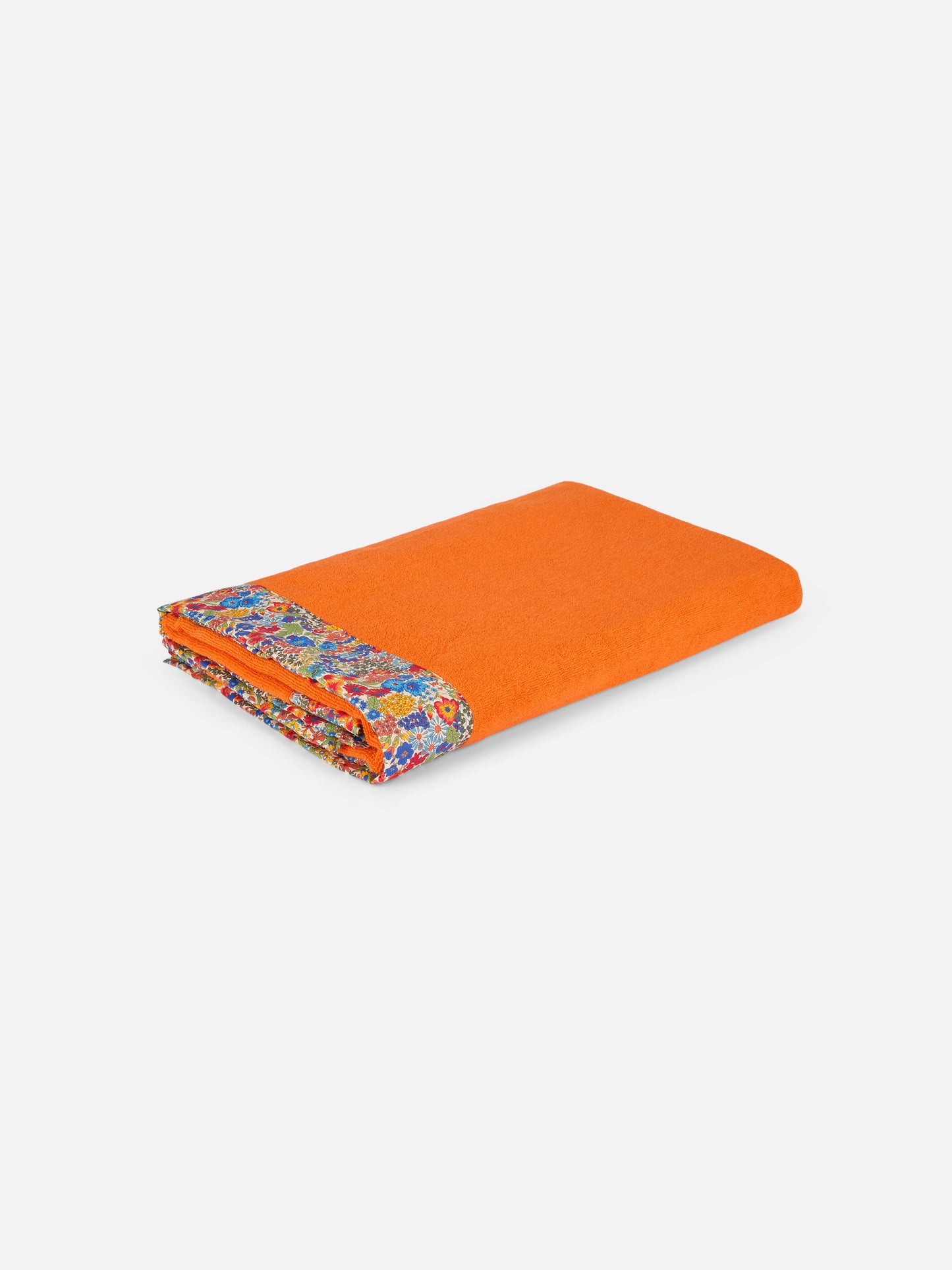 Orange towel with multicolor flower frames | MADE WITH LIBERTY FABRIC - MC2 Saint Barth