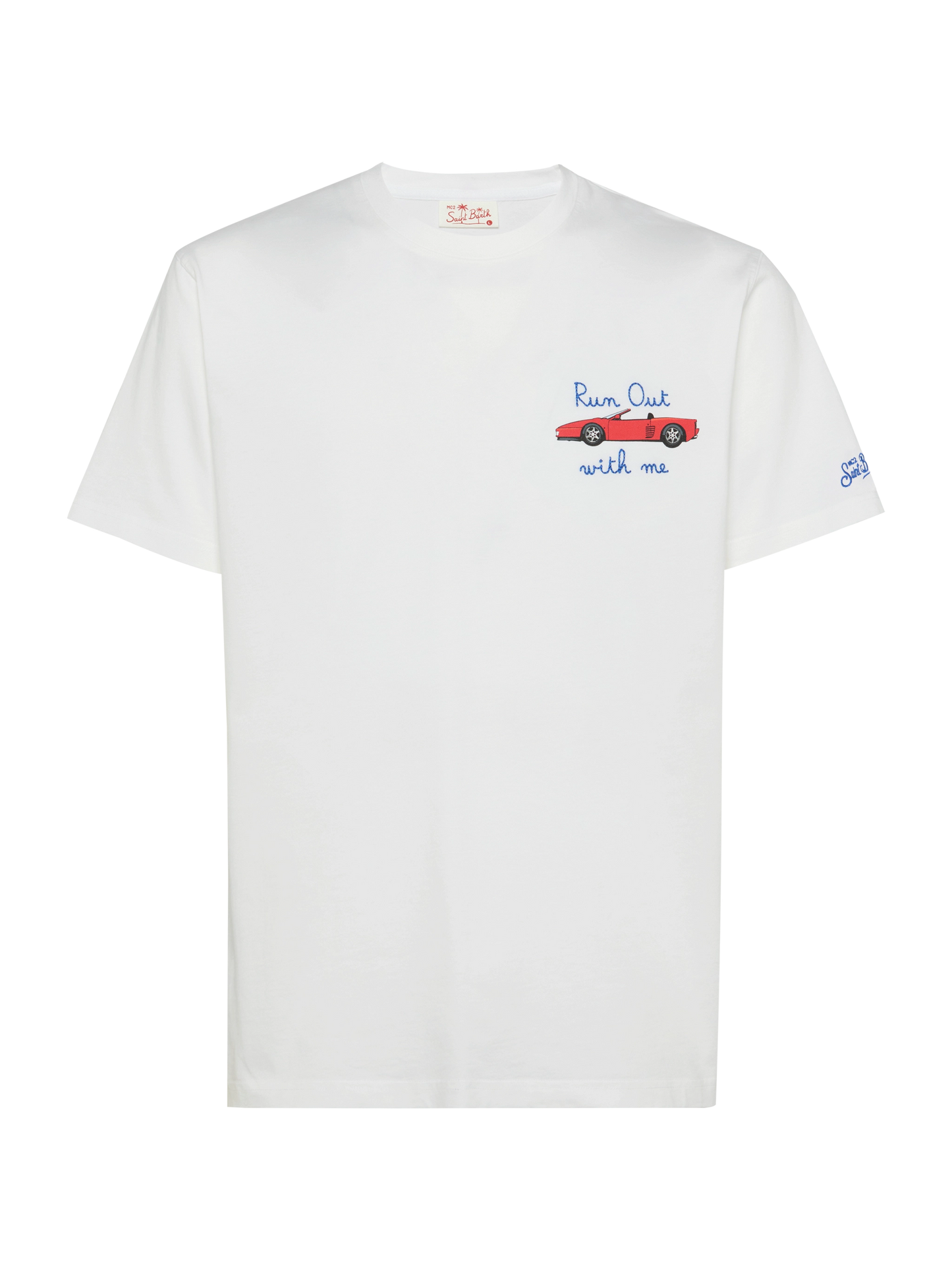 Cotton T-shirt with car print and Run out with me embroidery - MC2 Saint Barth