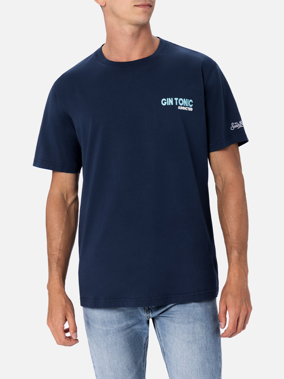 Man cotton t-shirt with Gin Tonic Addicted placed print - MC2 Saint Barth