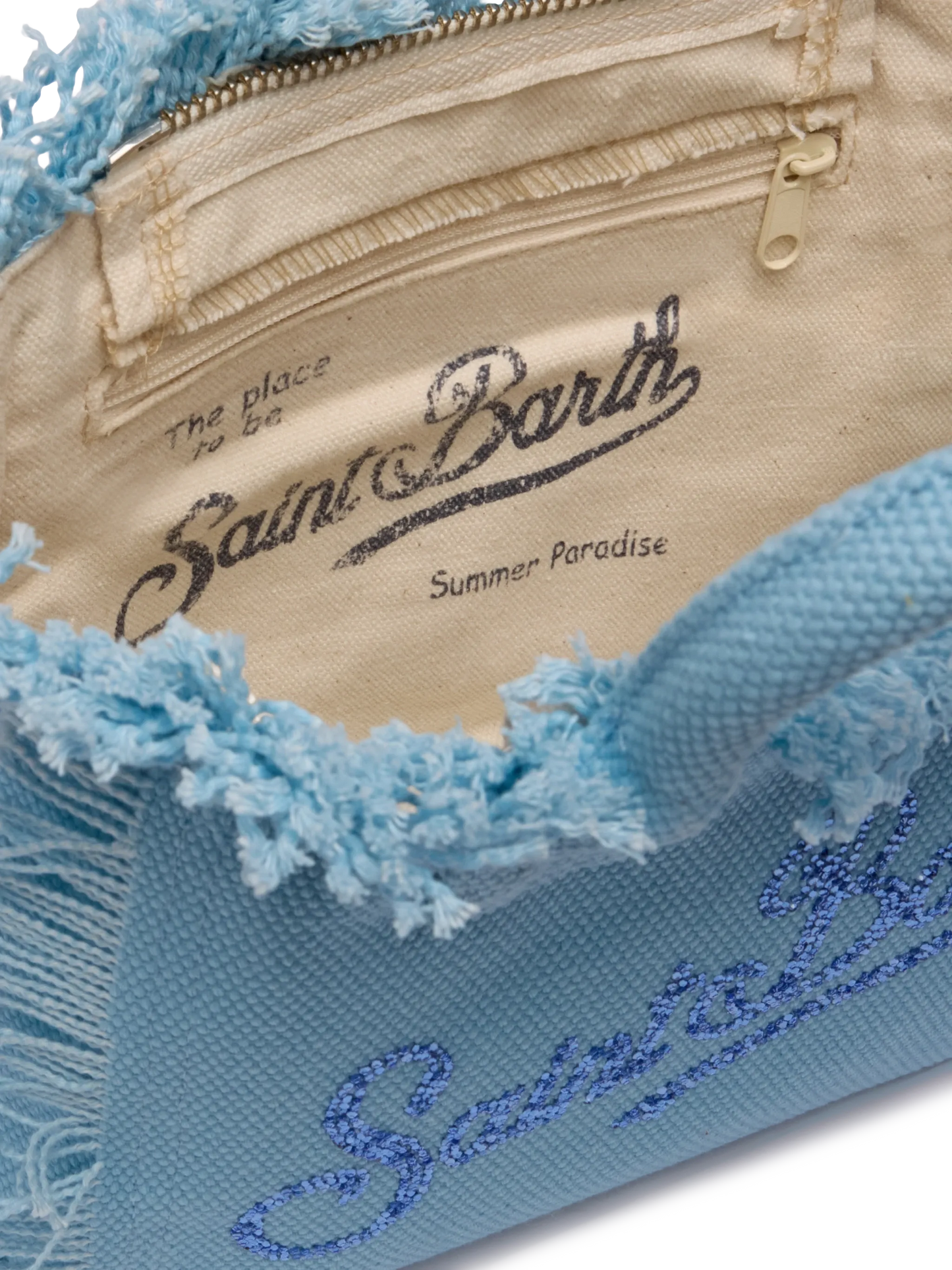 Light blue canvas Vanity mini bag with rhinestone logo
