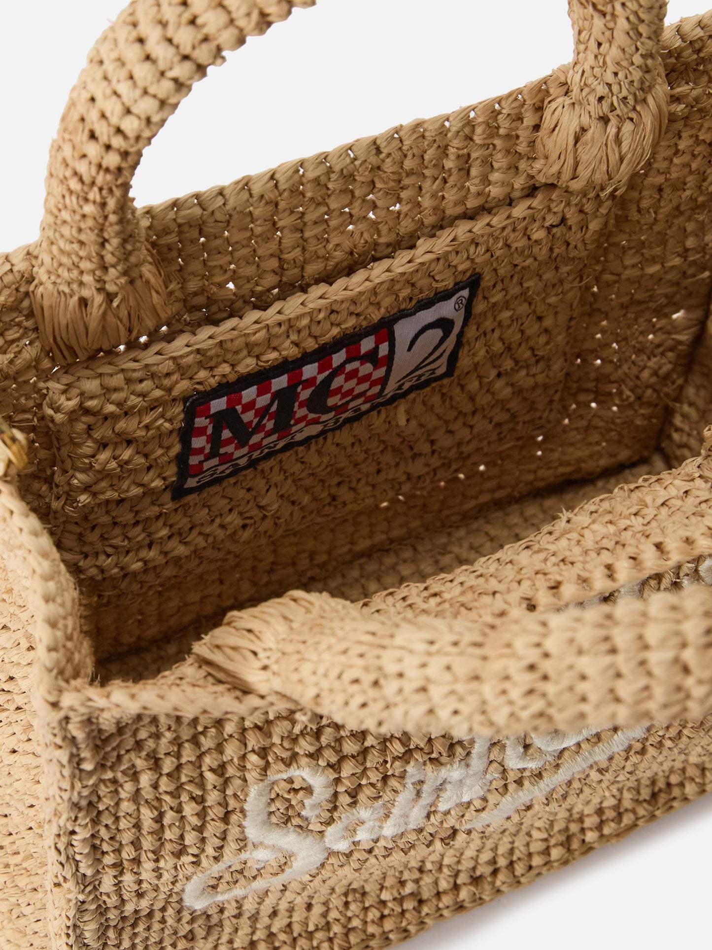 Mini bolso Vanity de rafia con logo bordado
