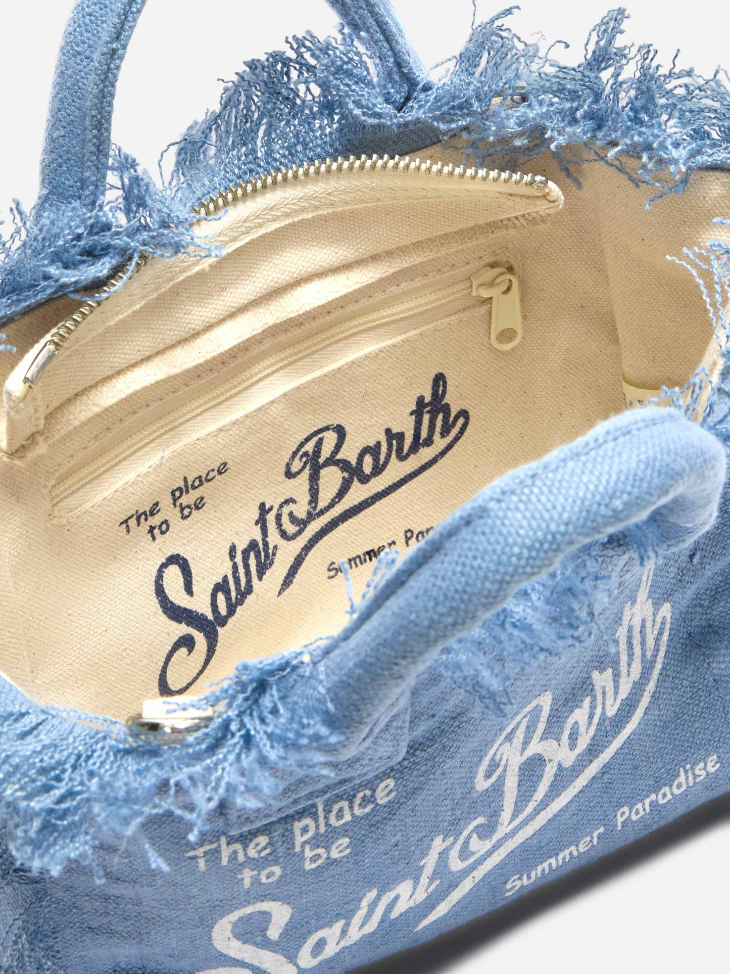 Borsa Vanity mini in lino blu tinta unita con tracolla removibile