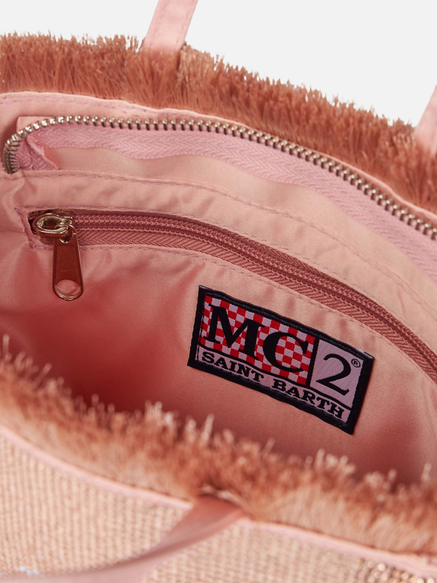 Mini Vanity fringed bag with rose gold rhinestones - MC2 Saint Barth