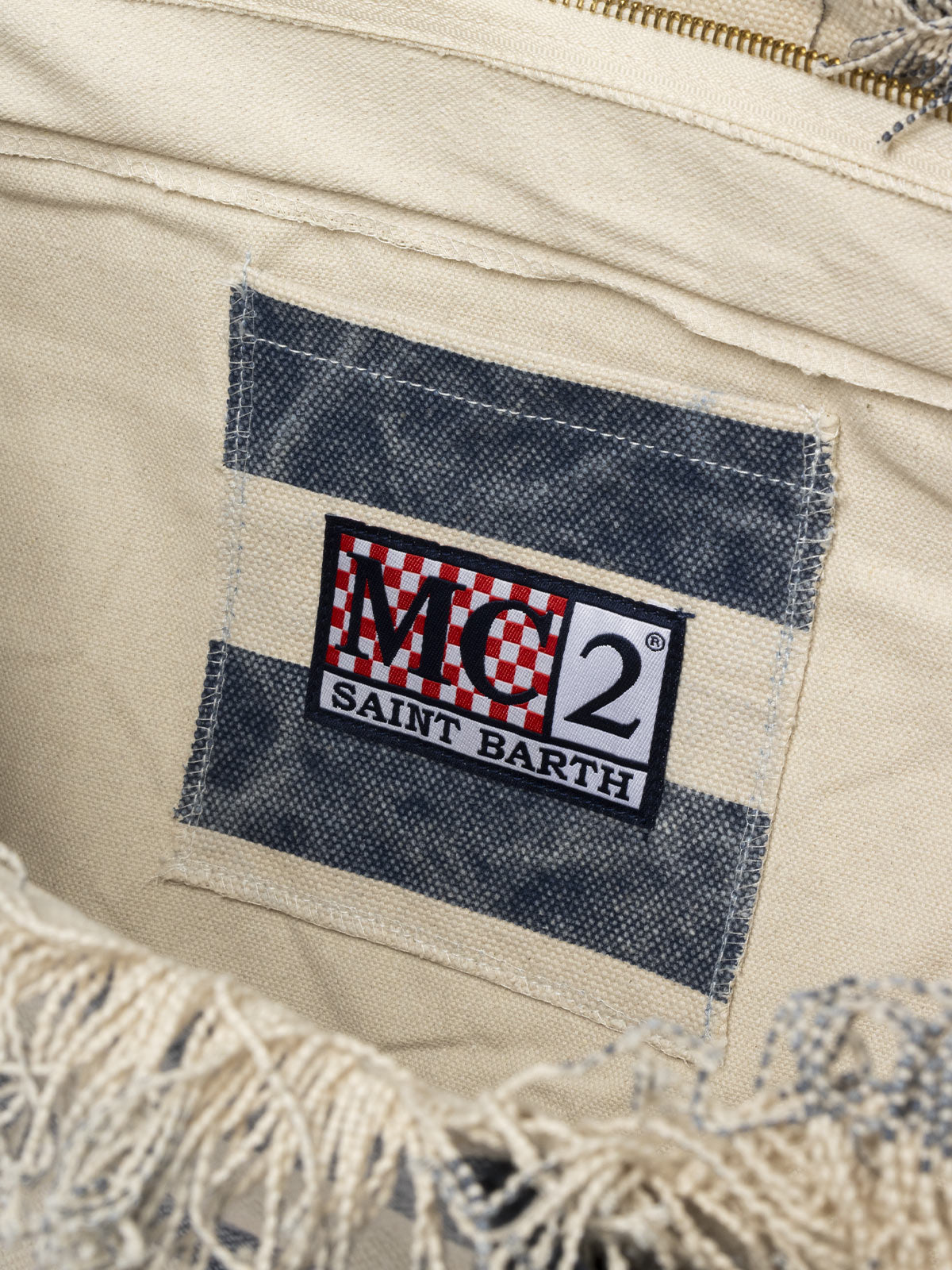 Cotton canvas Vanity tote bag with navy blue striped print - MC2 Saint Barth