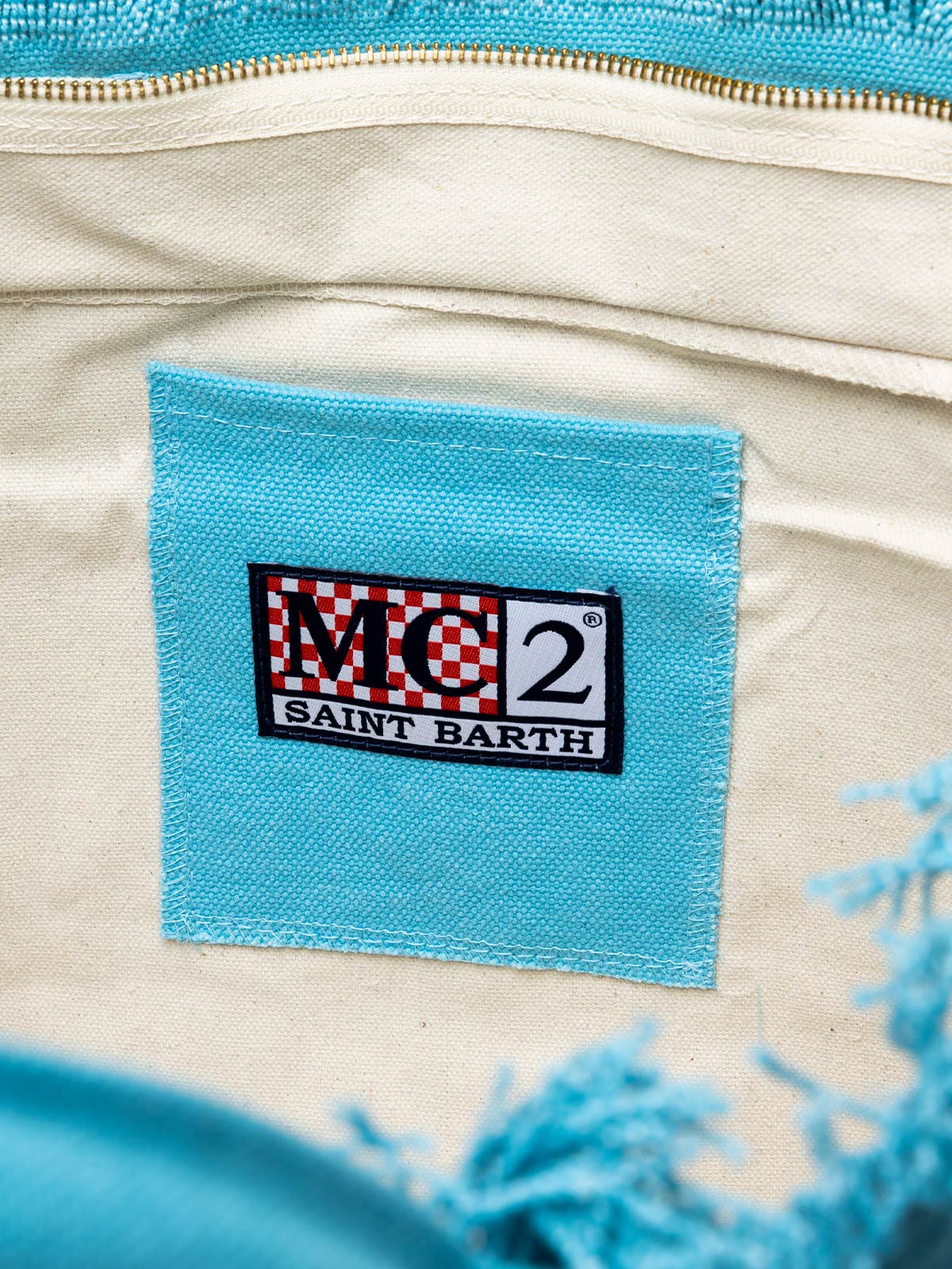 Light blue cotton canvas Vanity tote bag with logo patch - MC2 Saint Barth