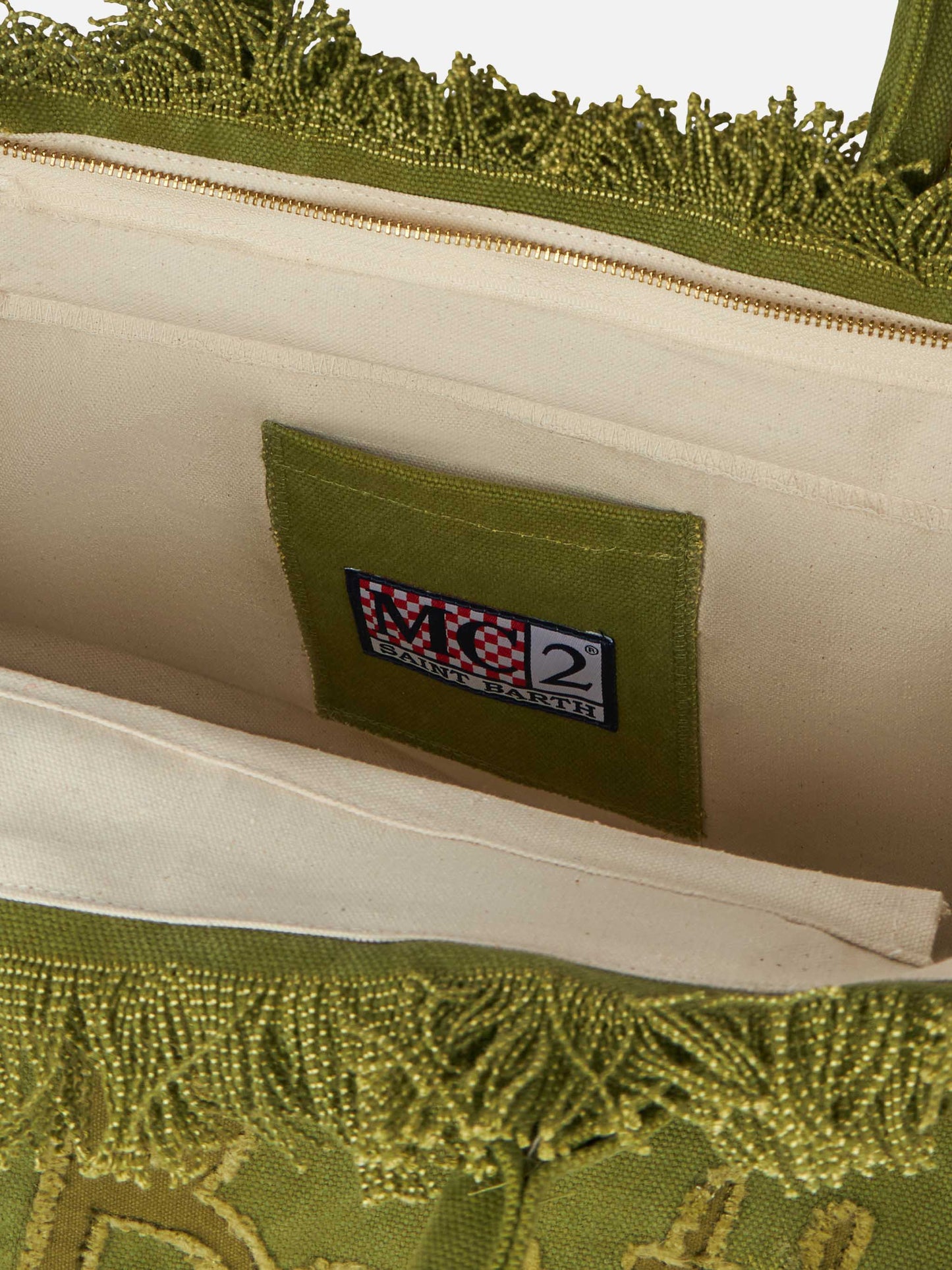Military green cotton canvas Vanity tote bag with logo patch - MC2 Saint Barth