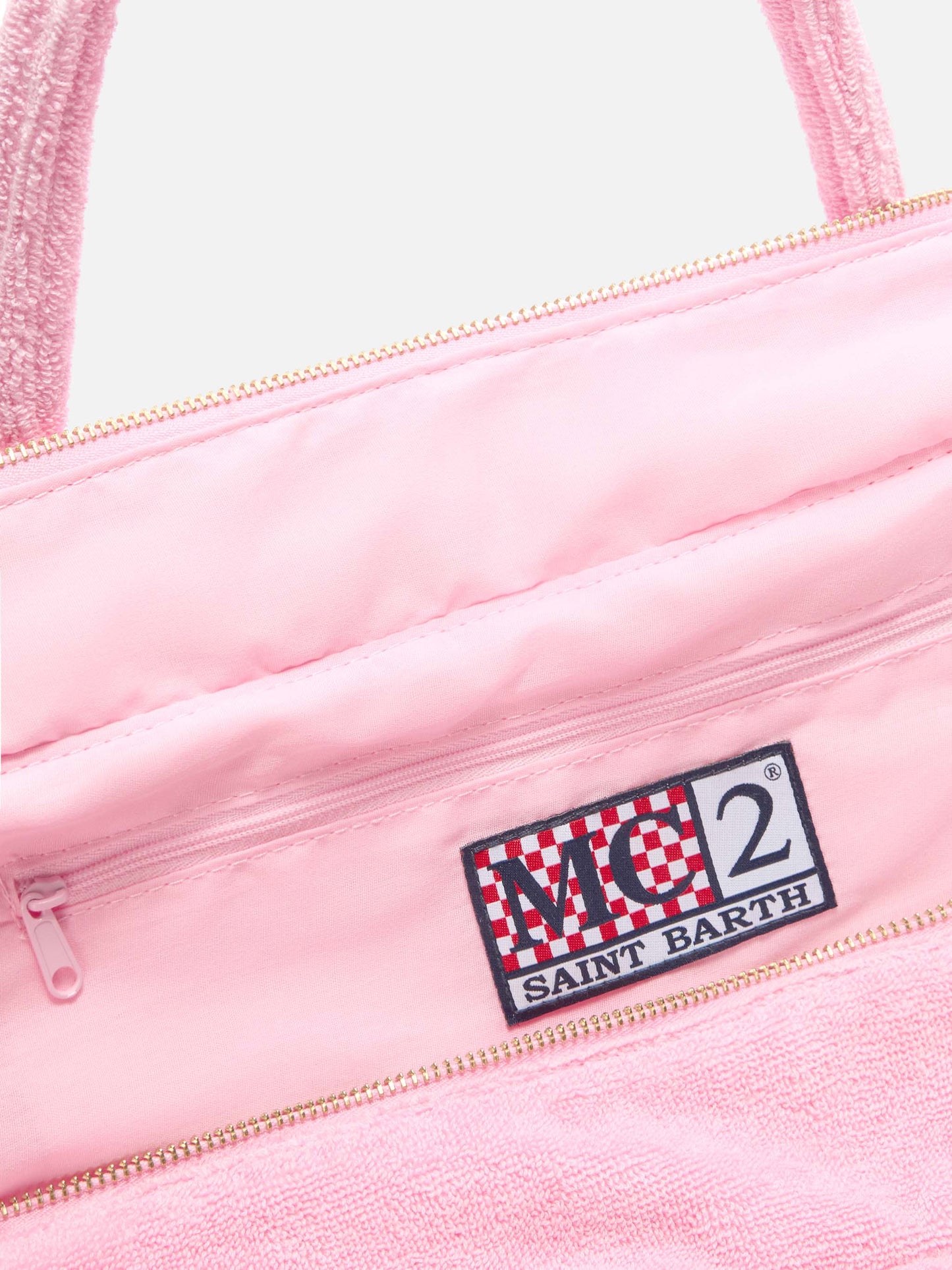 Borsa Vanity regular in tessuto effetto spugna rosa tinta unita