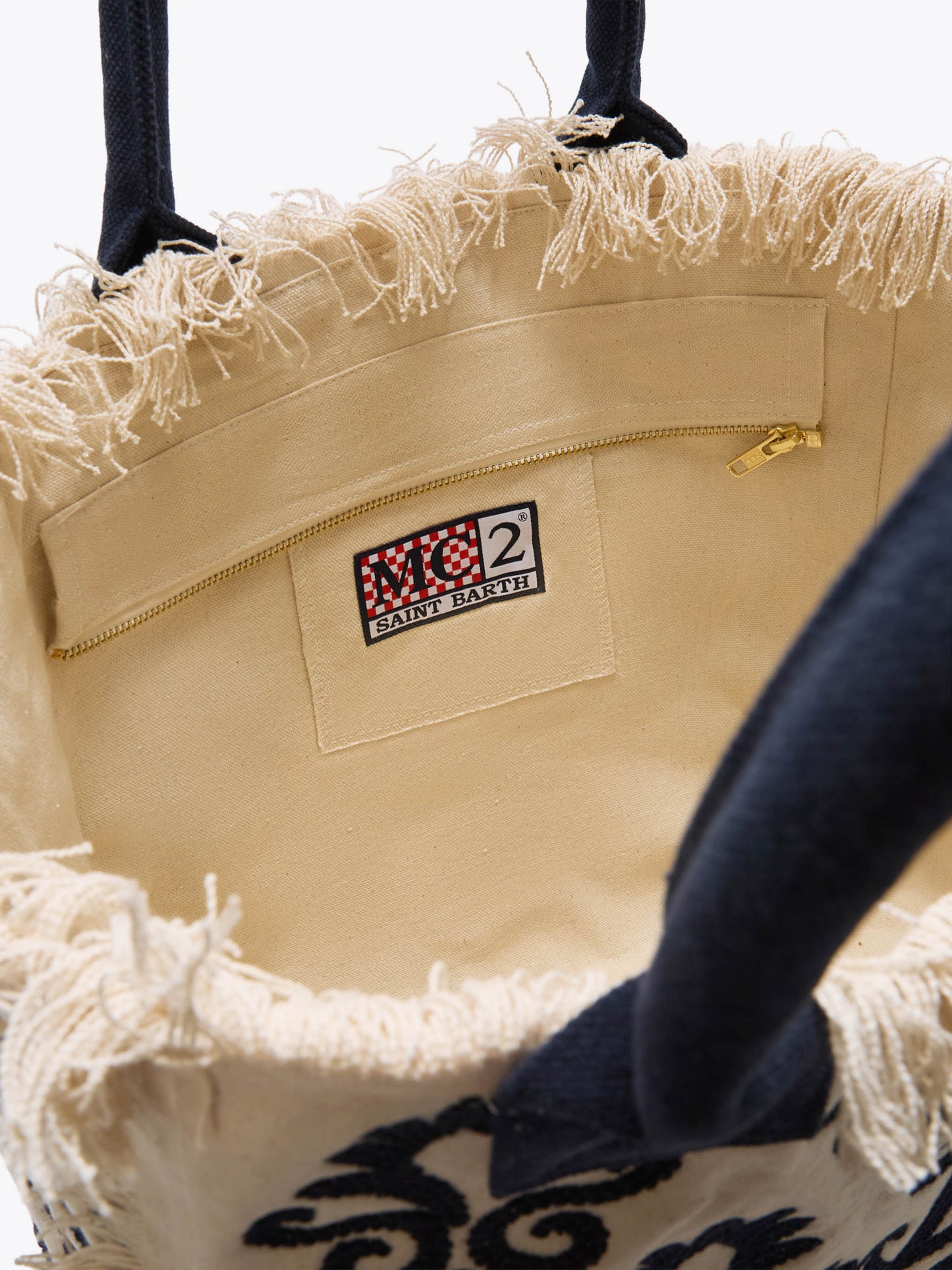 Borsa Vanity regular in canvas con ricamo lily tufting blu