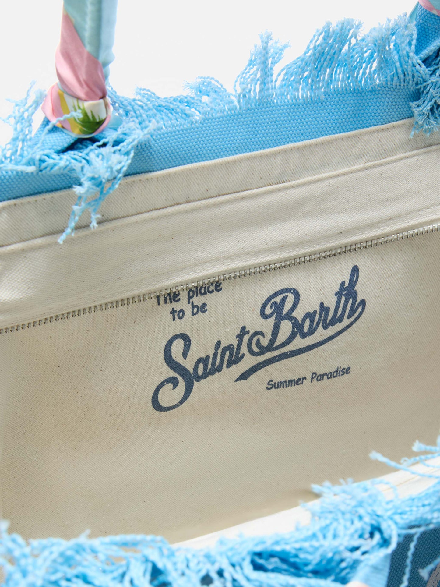 Borsa Vanity regular in canvas azzurro con twill applicato sul manico