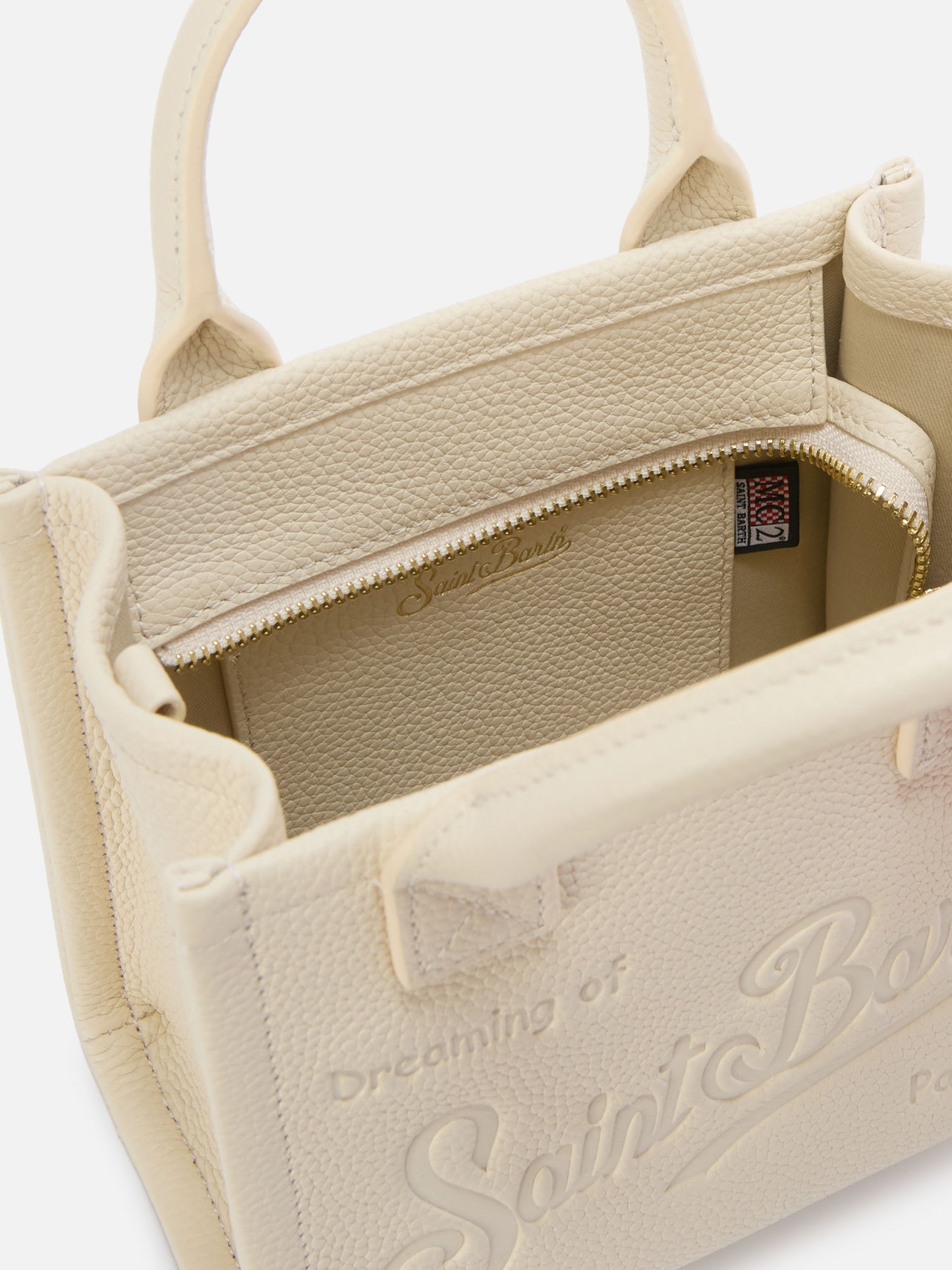 Borsa Vanity mini in pelle martellata avorio