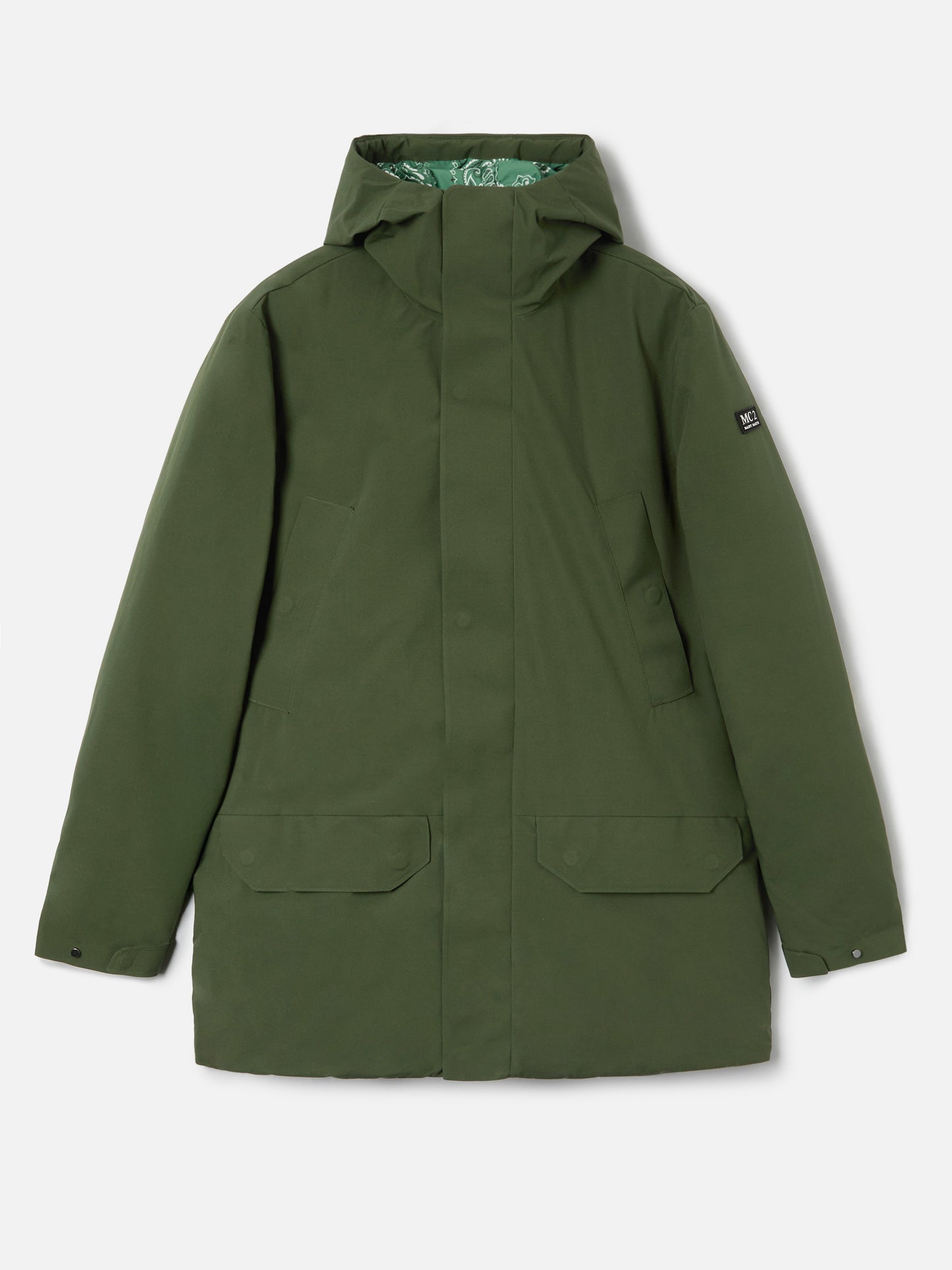 Parka da uomo con cappuccio e stampa bandana verde militare