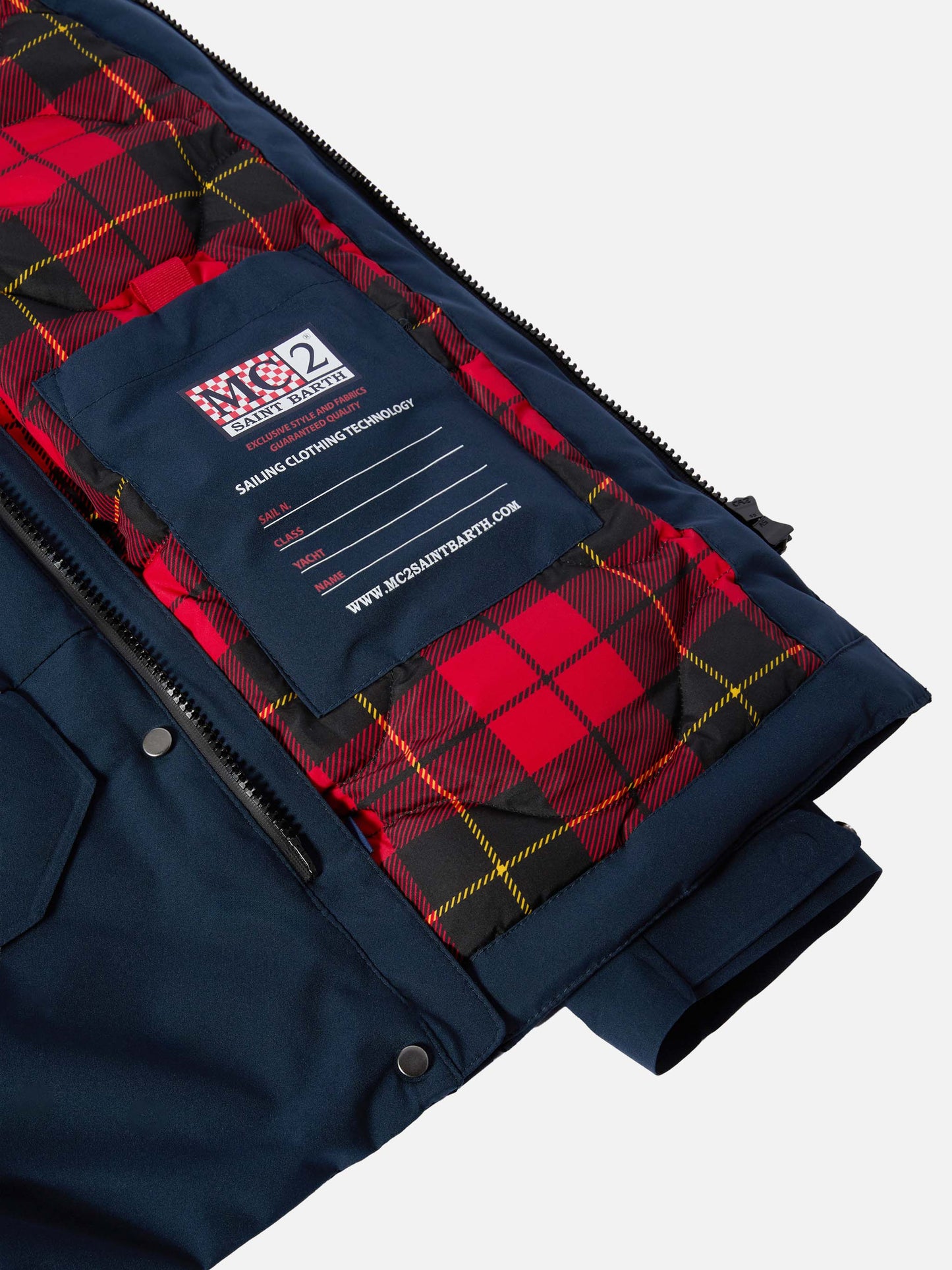 Parka con cappuccio Voyager Jr blu navy con interno tartan