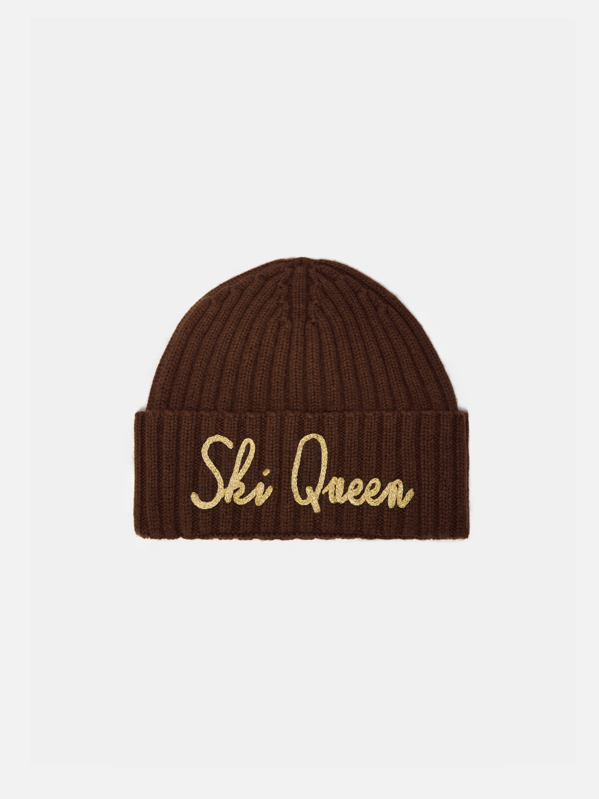 Cashmere blend Wengen beanie in brown with lurex Ski Queen