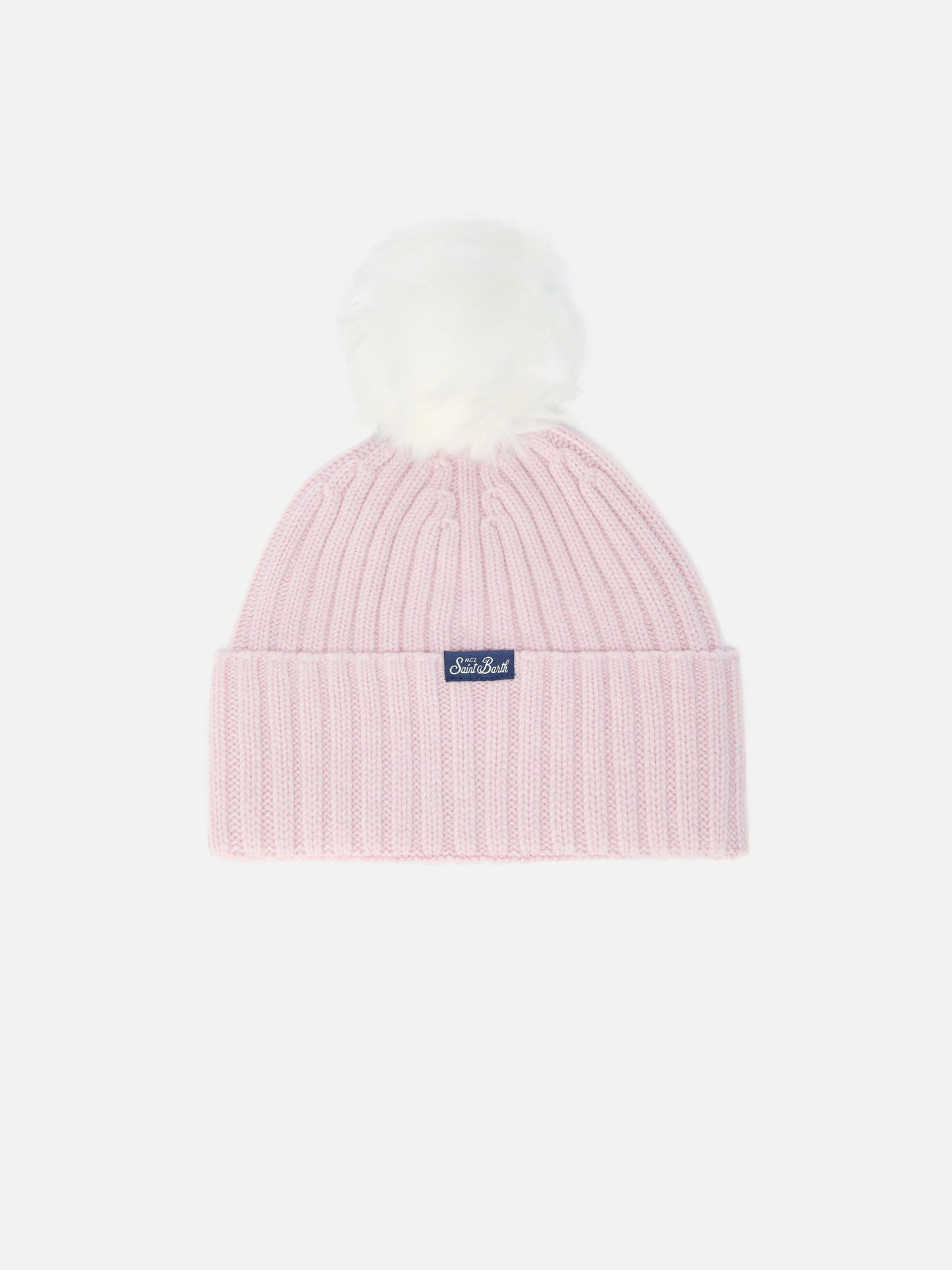Berretto Wengen in misto cashmere con ricamo rosa Too Cool e pompon