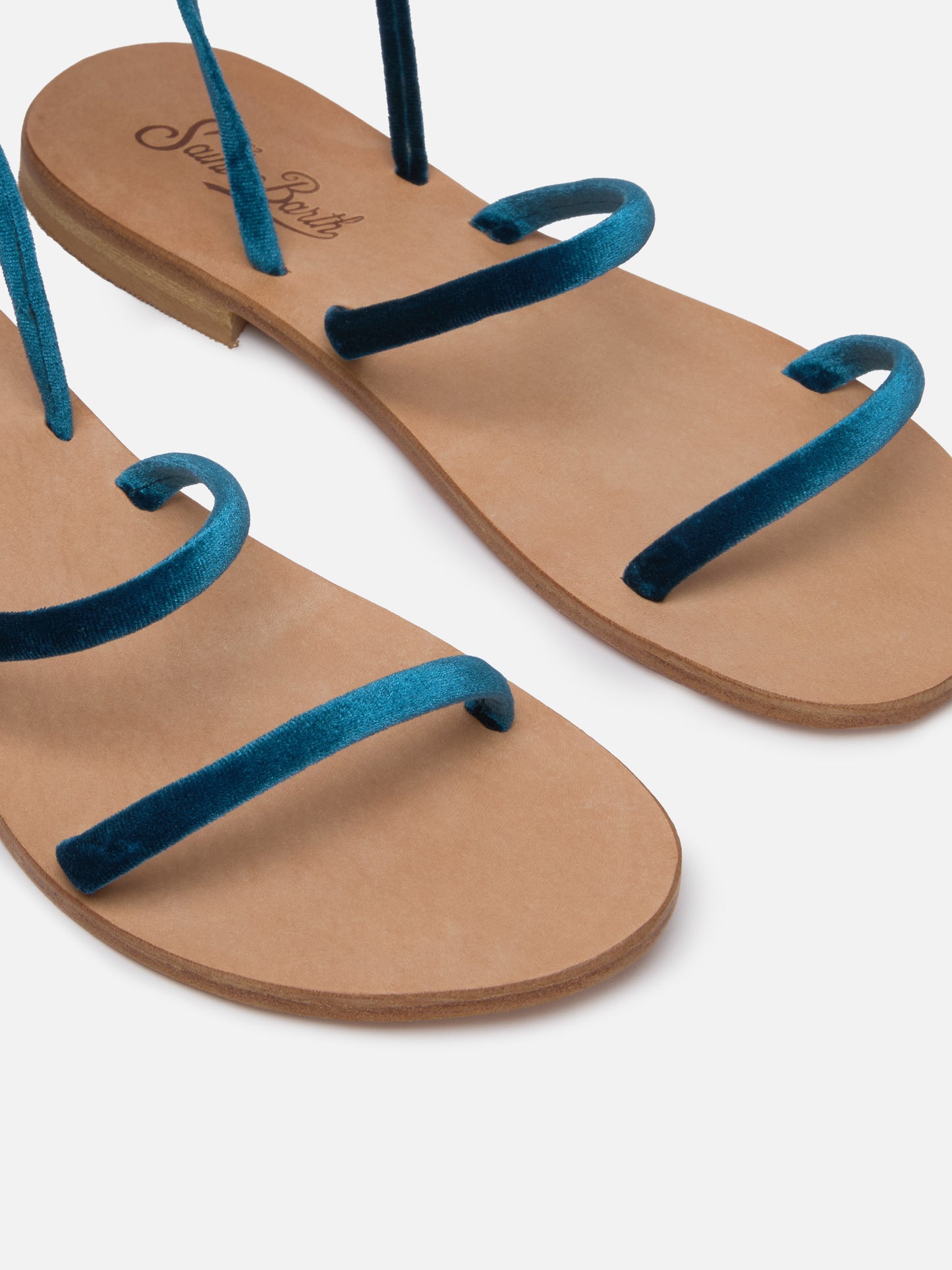 Turquoise velvet Wrap flat Sandals