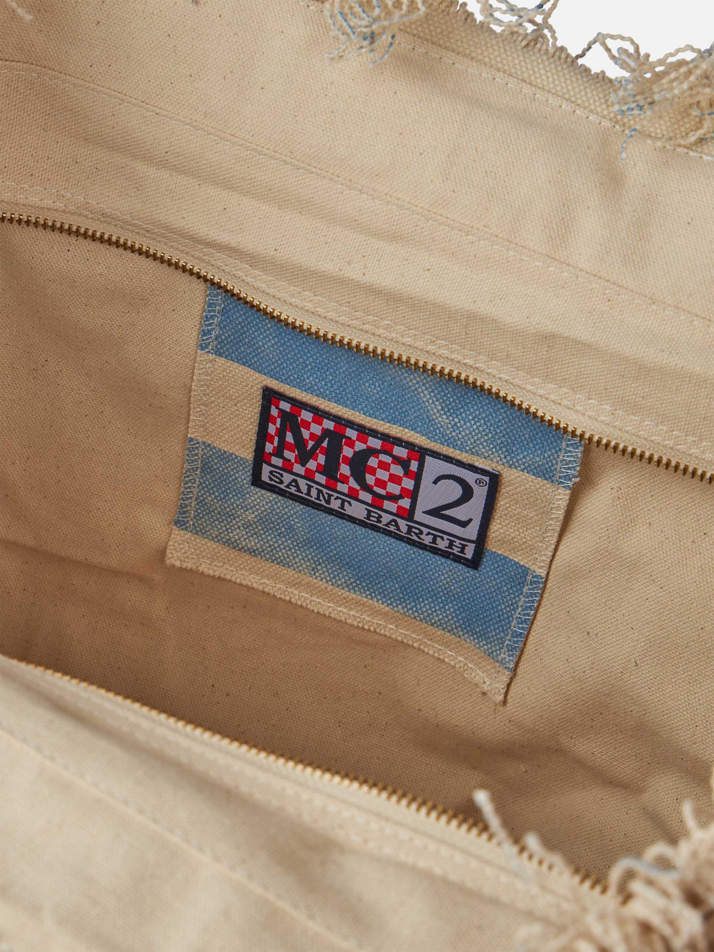 Cotton canvas Vanity tote bag with light blue striped print - MC2 Saint Barth