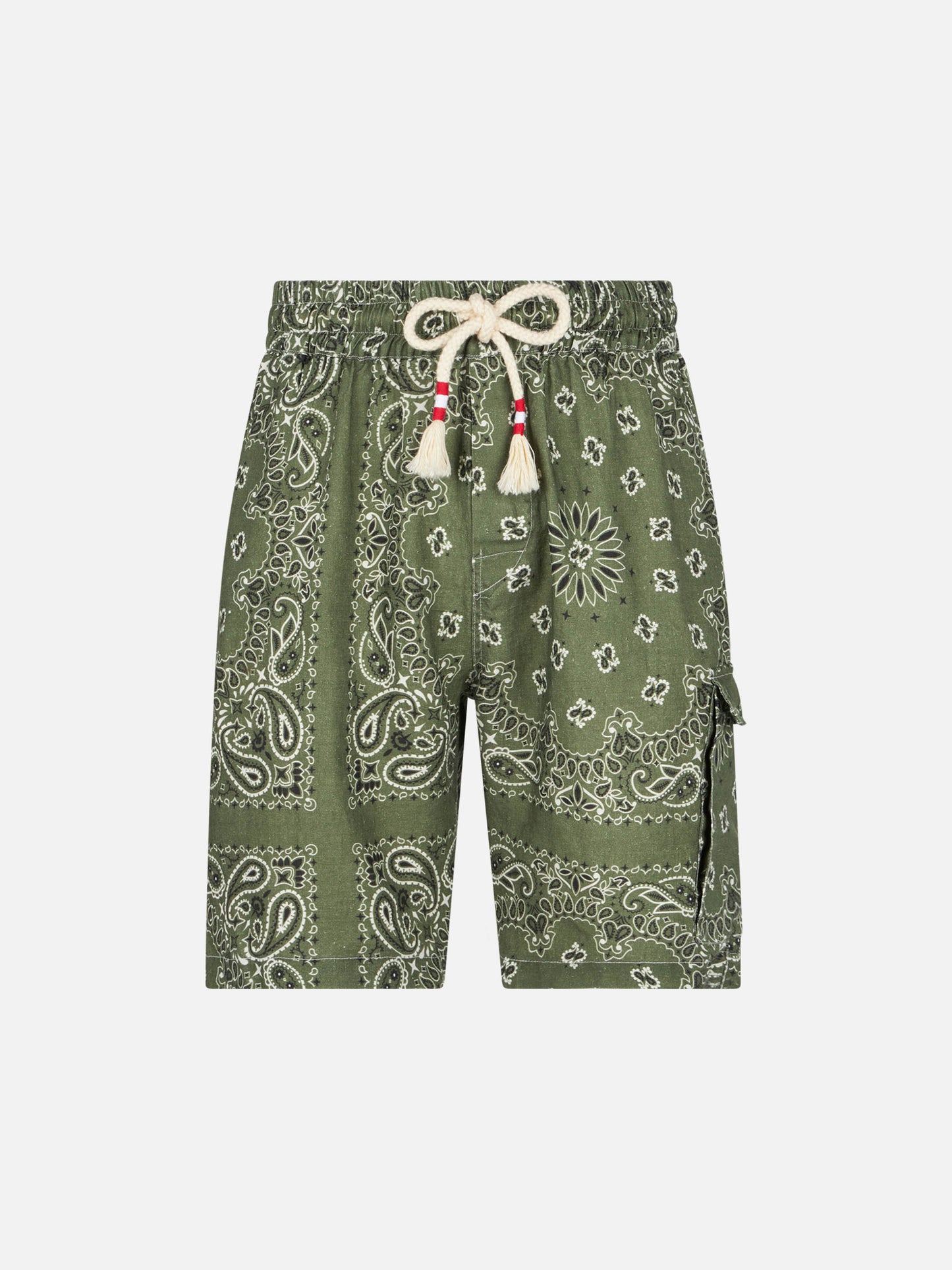 Man linen bermuda shorts with military green bandanna print - MC2 Saint Barth