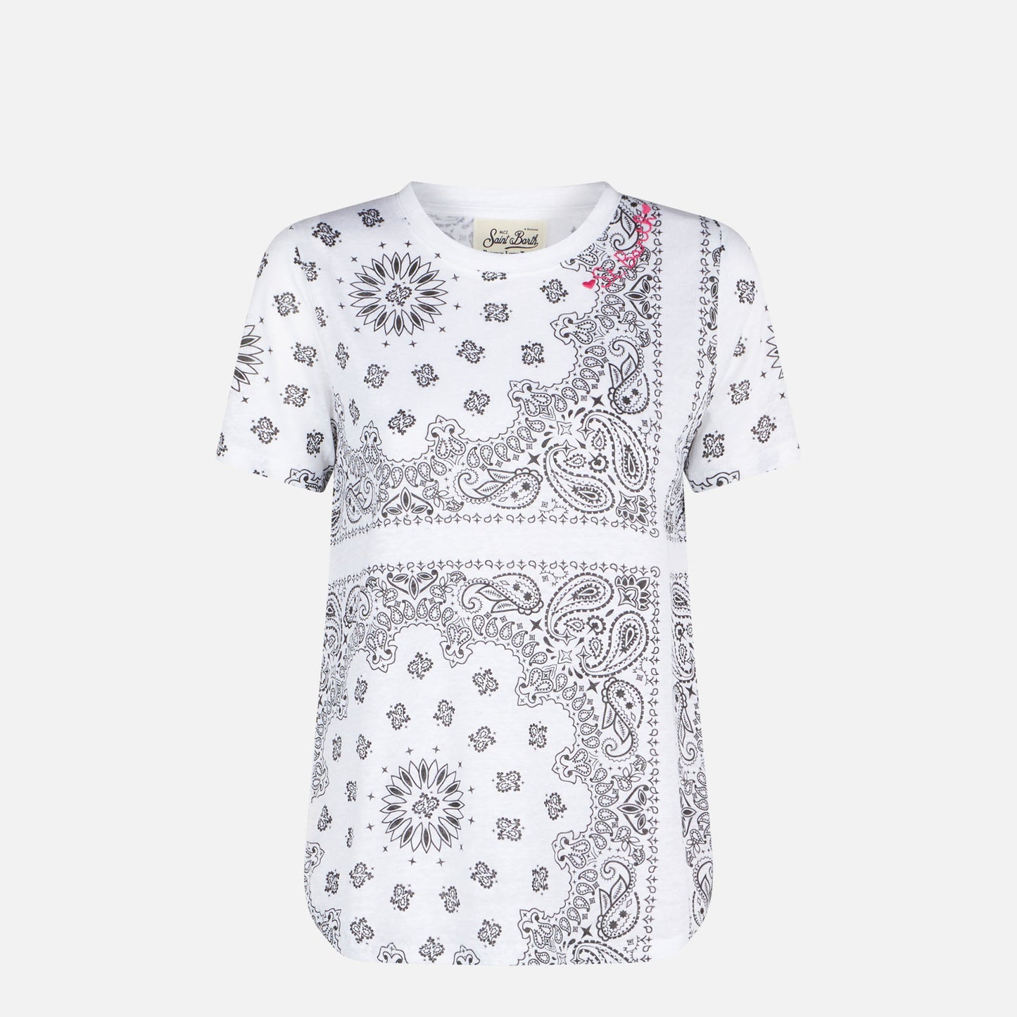 Woman linen t-shirt with bandanna print - MC2 Saint Barth
