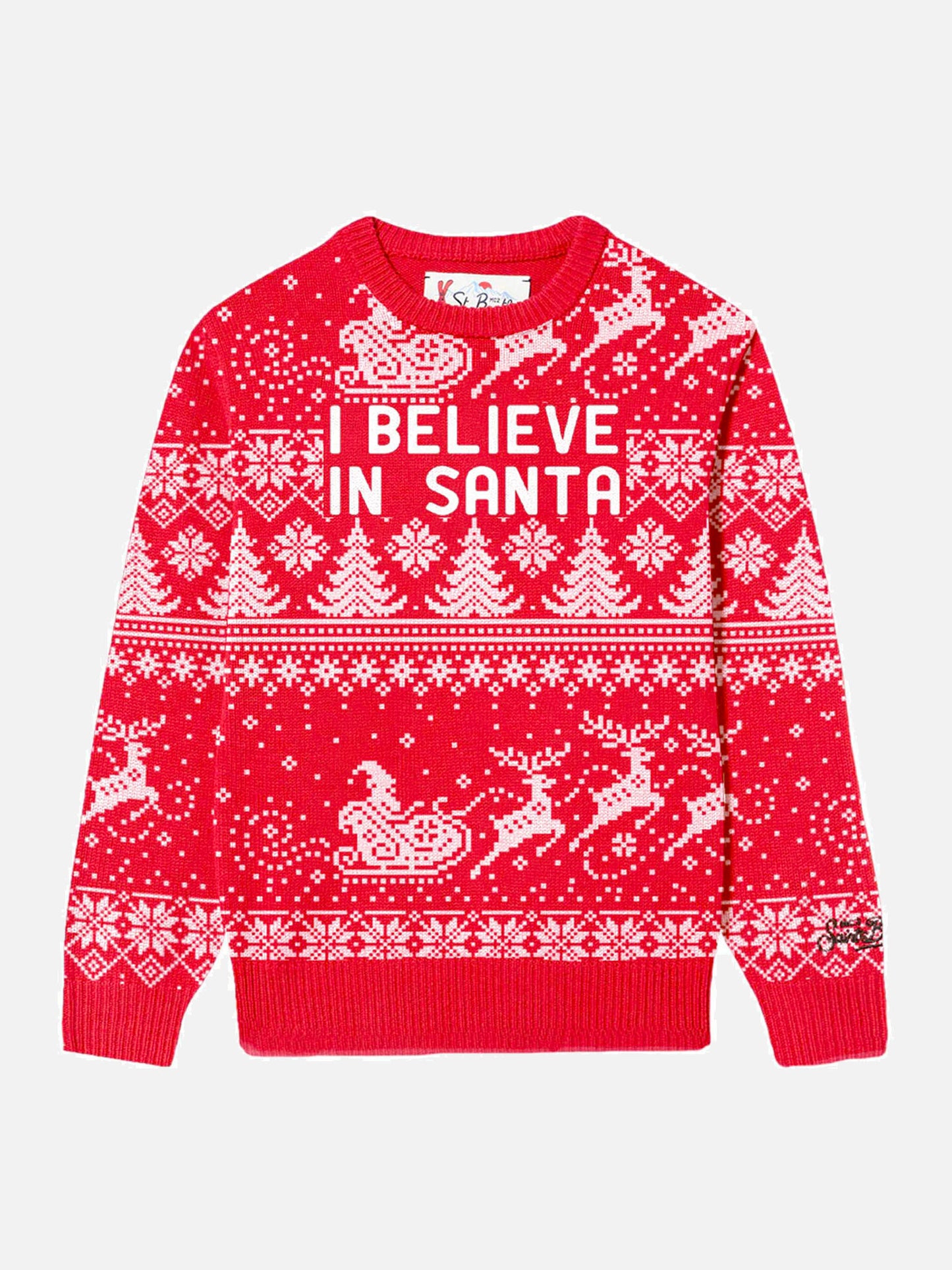 Boy crewneck sweater with I believe in Santa lettering - MC2 Saint Barth
