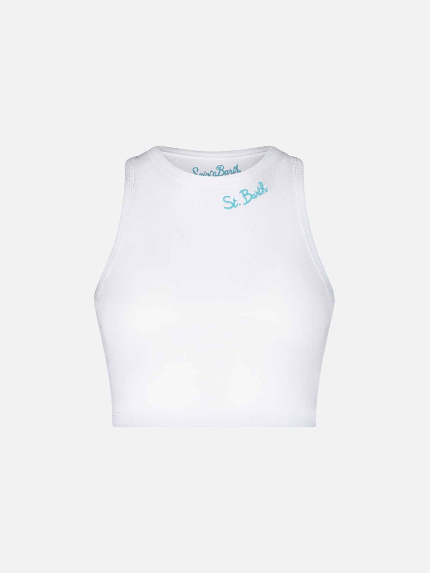 Cotton crop tank top with St. Barth embroidery | MELISSA SATTA SPECIAL EDITION - MC2 Saint Barth