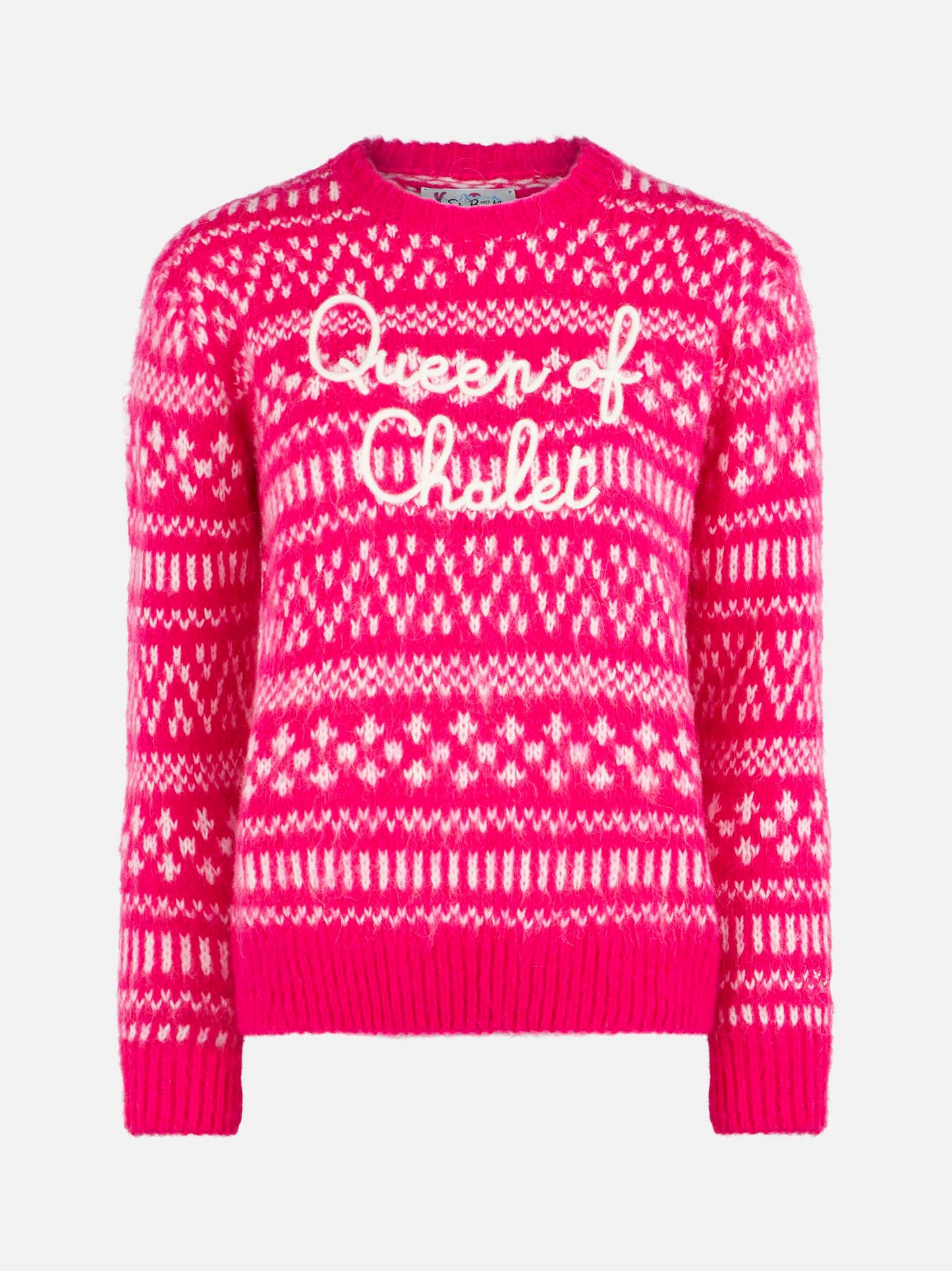 Woman crewneck soft sweater with fair isle print and Queen of Chalet embroidery - MC2 Saint Barth