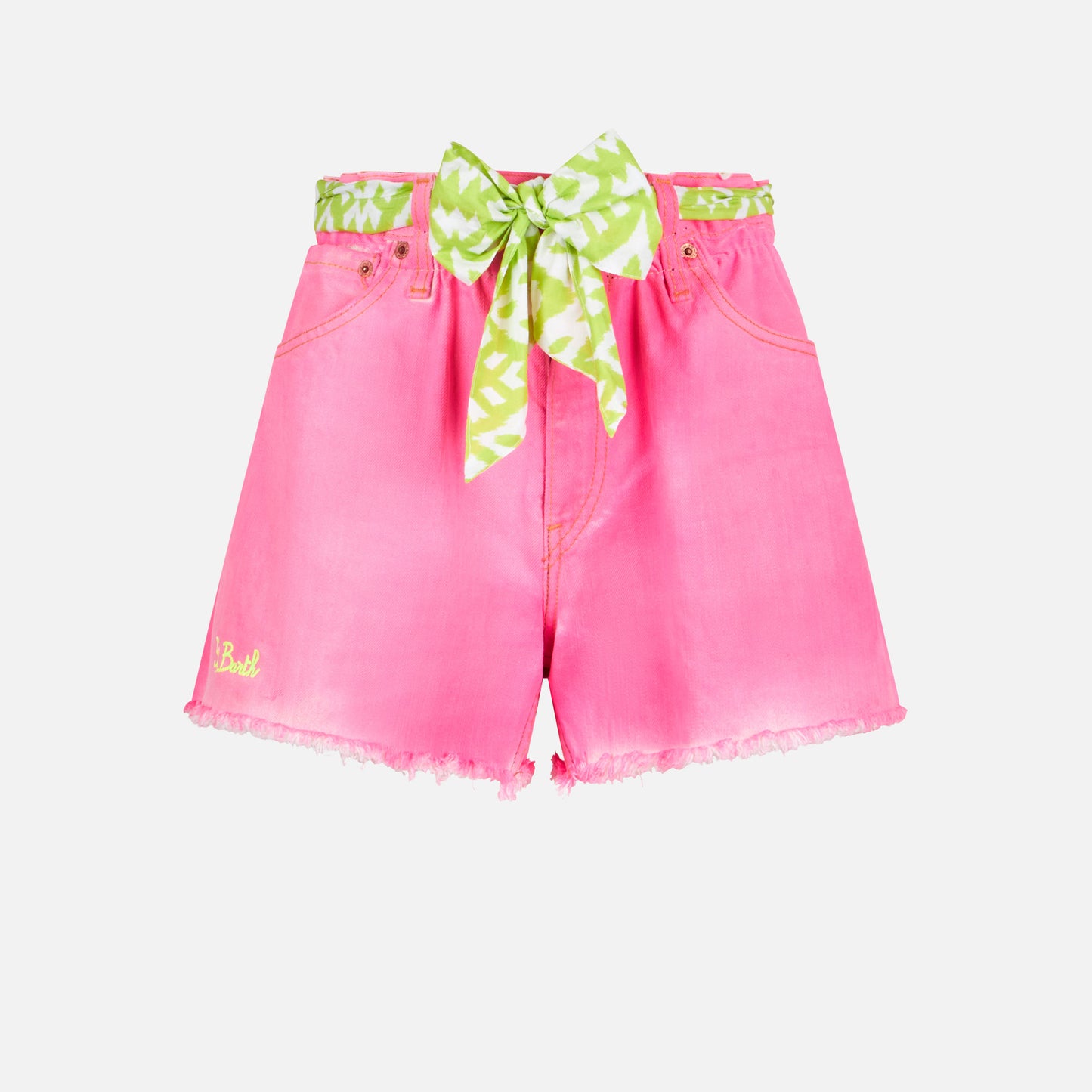 Woman upcycled pink denim shorts Arizona with embroidery - MC2 Saint Barth